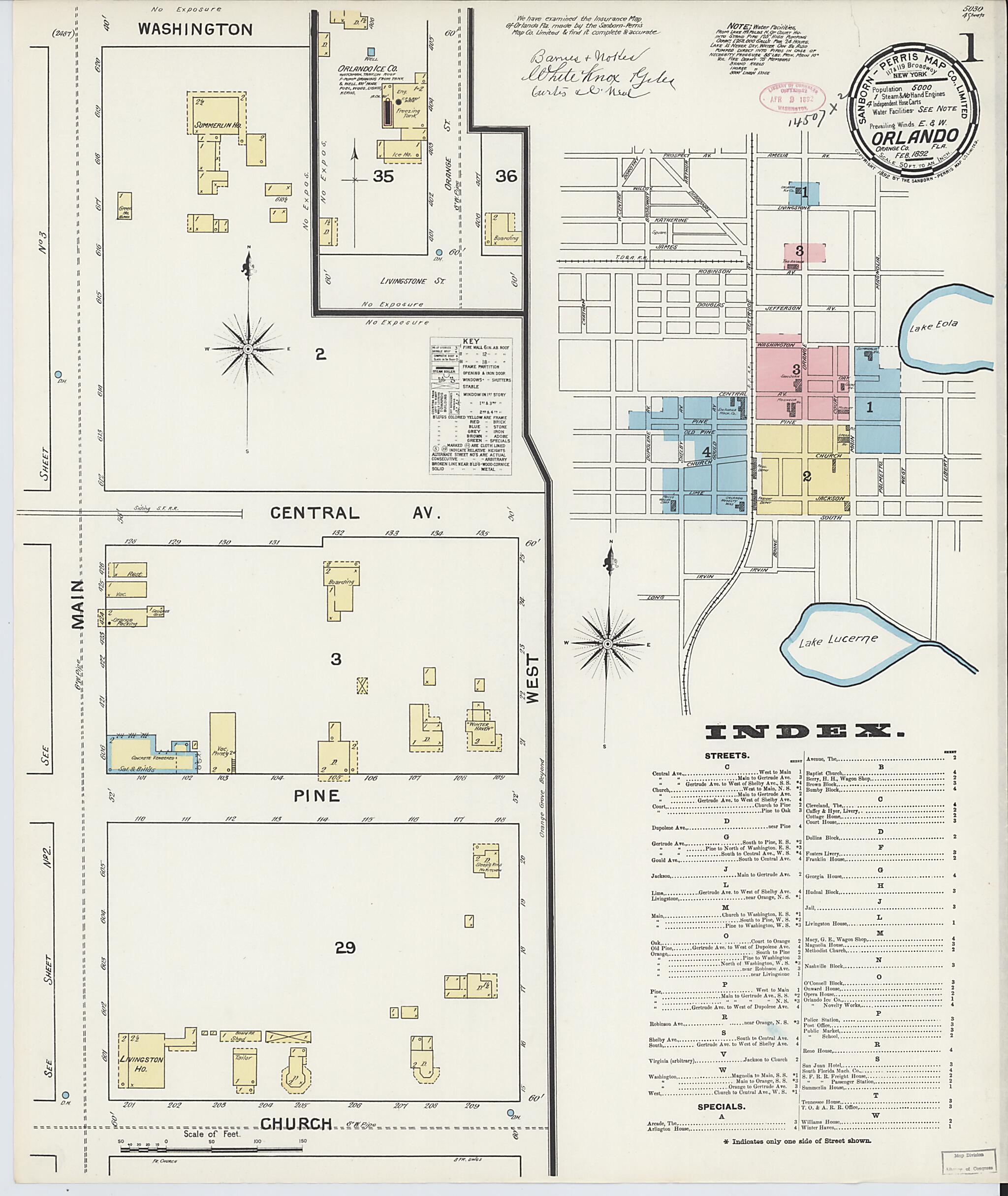 This old map of Orlando, Orange County, Florida was created by Sanborn Map Company in 1892