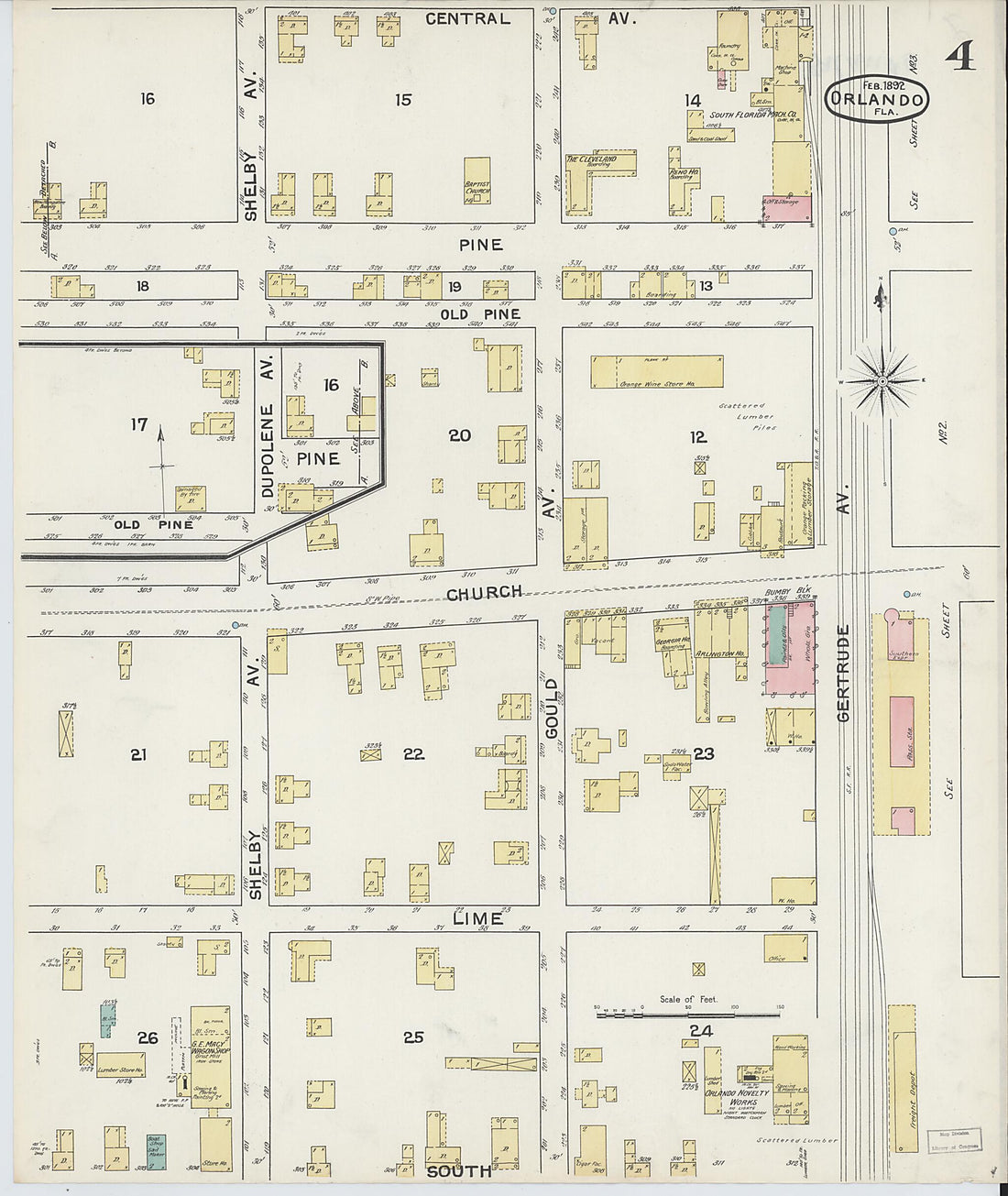 This old map of Orlando, Orange County, Florida was created by Sanborn Map Company in 1892