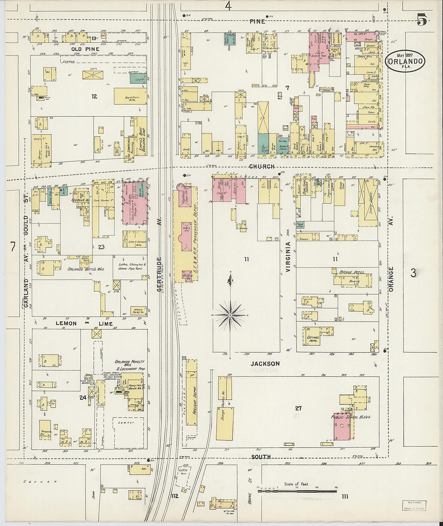 This old map of Orlando, Orange County, Florida was created by Sanborn Map Company in 1897