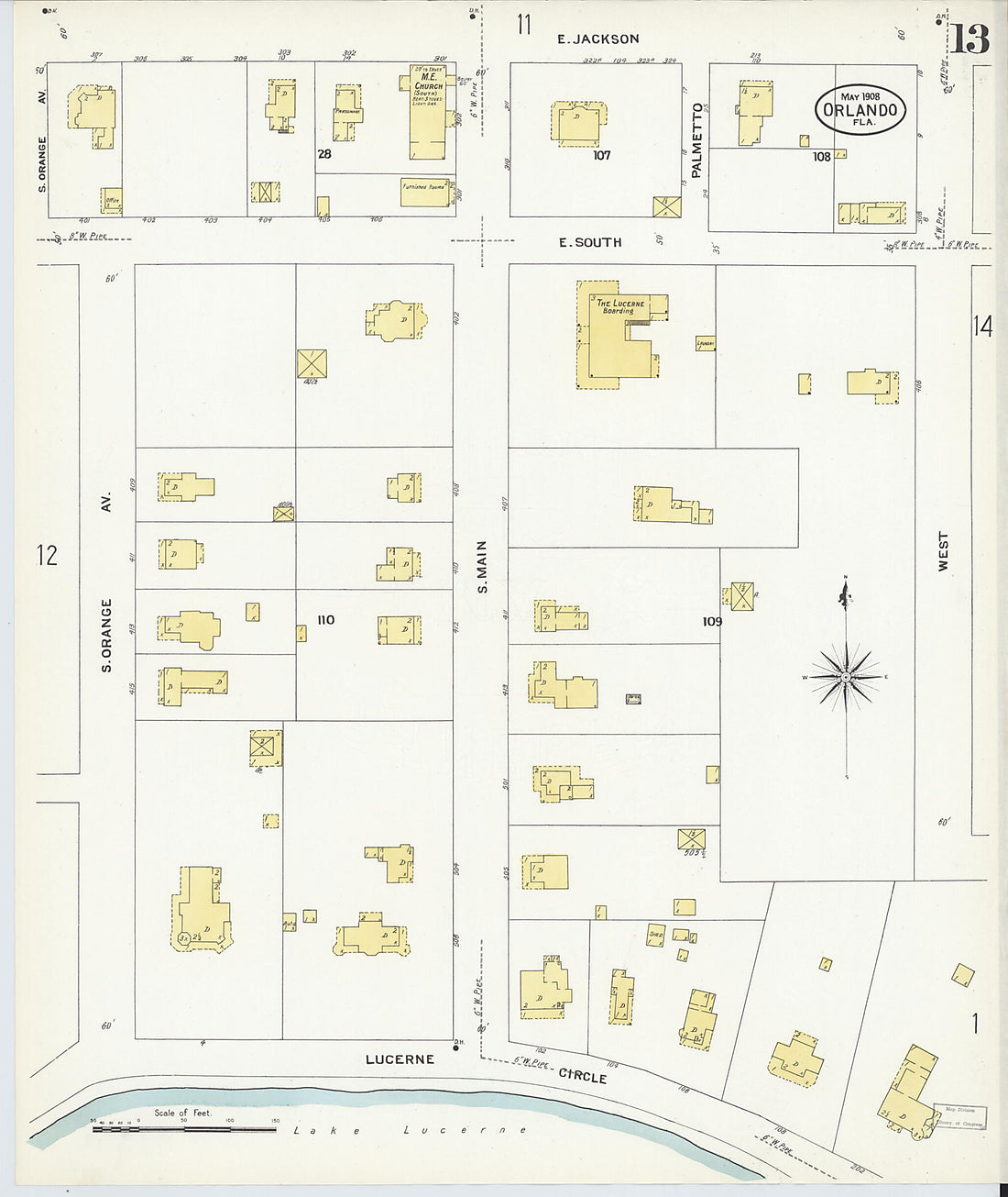 This old map of Orlando, Orange County, Florida was created by Sanborn Map Company in 1908