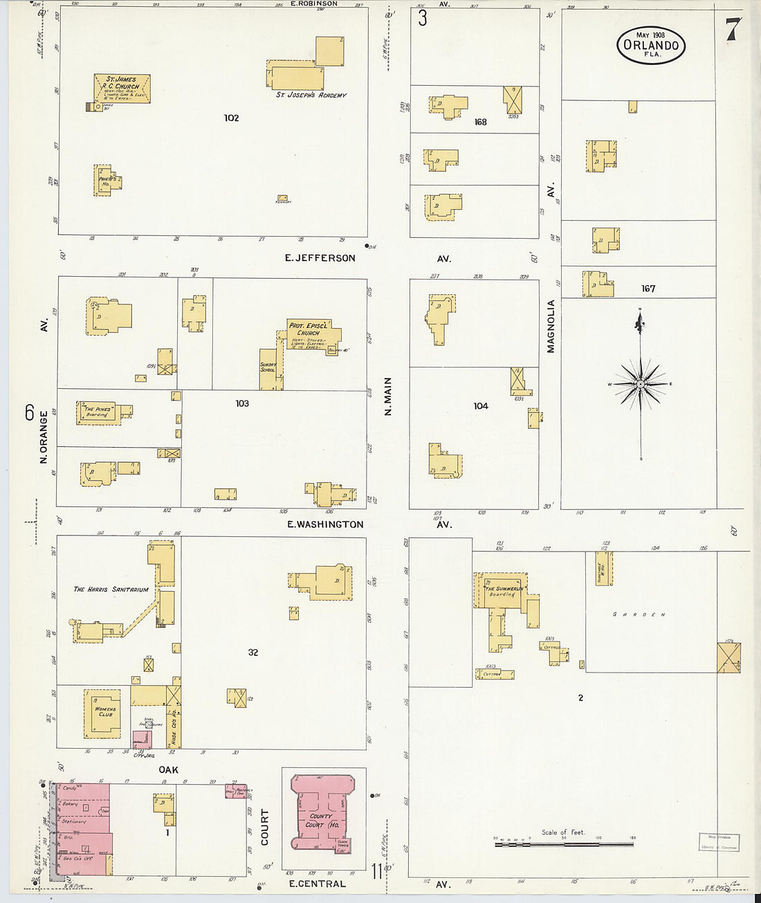 This old map of Orlando, Orange County, Florida was created by Sanborn Map Company in 1908
