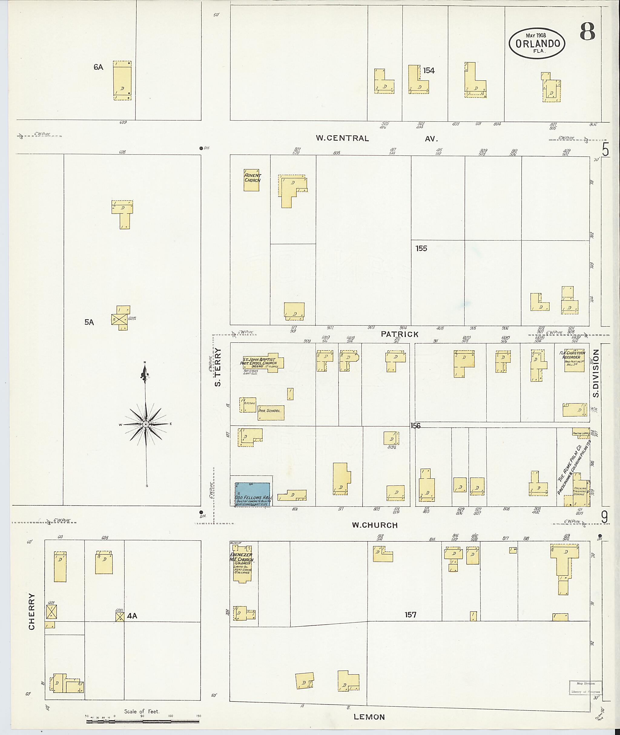 This old map of Orlando, Orange County, Florida was created by Sanborn Map Company in 1908