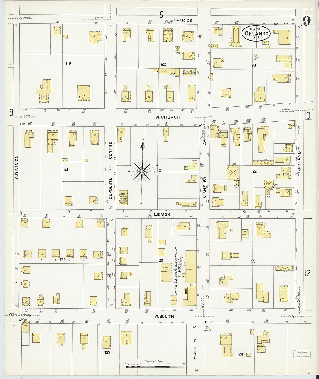 This old map of Orlando, Orange County, Florida was created by Sanborn Map Company in 1908