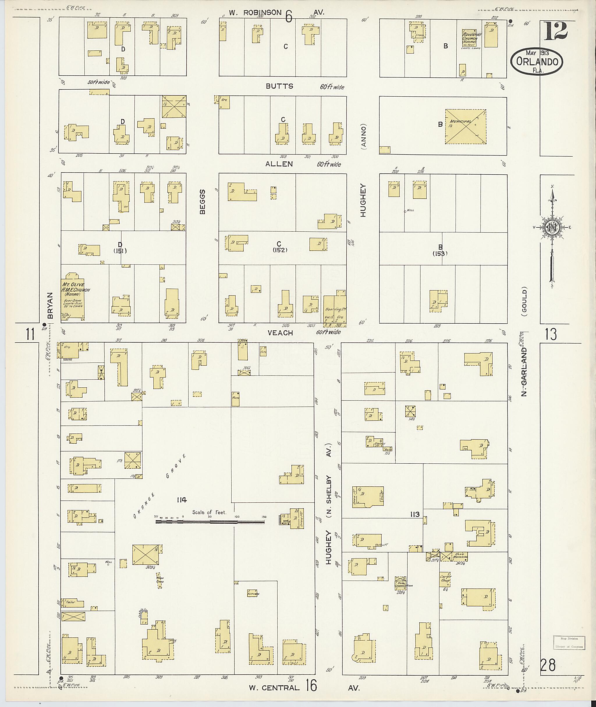This old map of Orlando, Orange County, Florida was created by Sanborn Map Company in 1913
