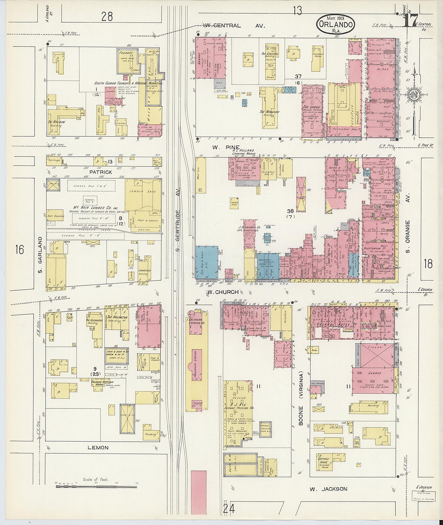 This old map of Orlando, Orange County, Florida was created by Sanborn Map Company in 1913