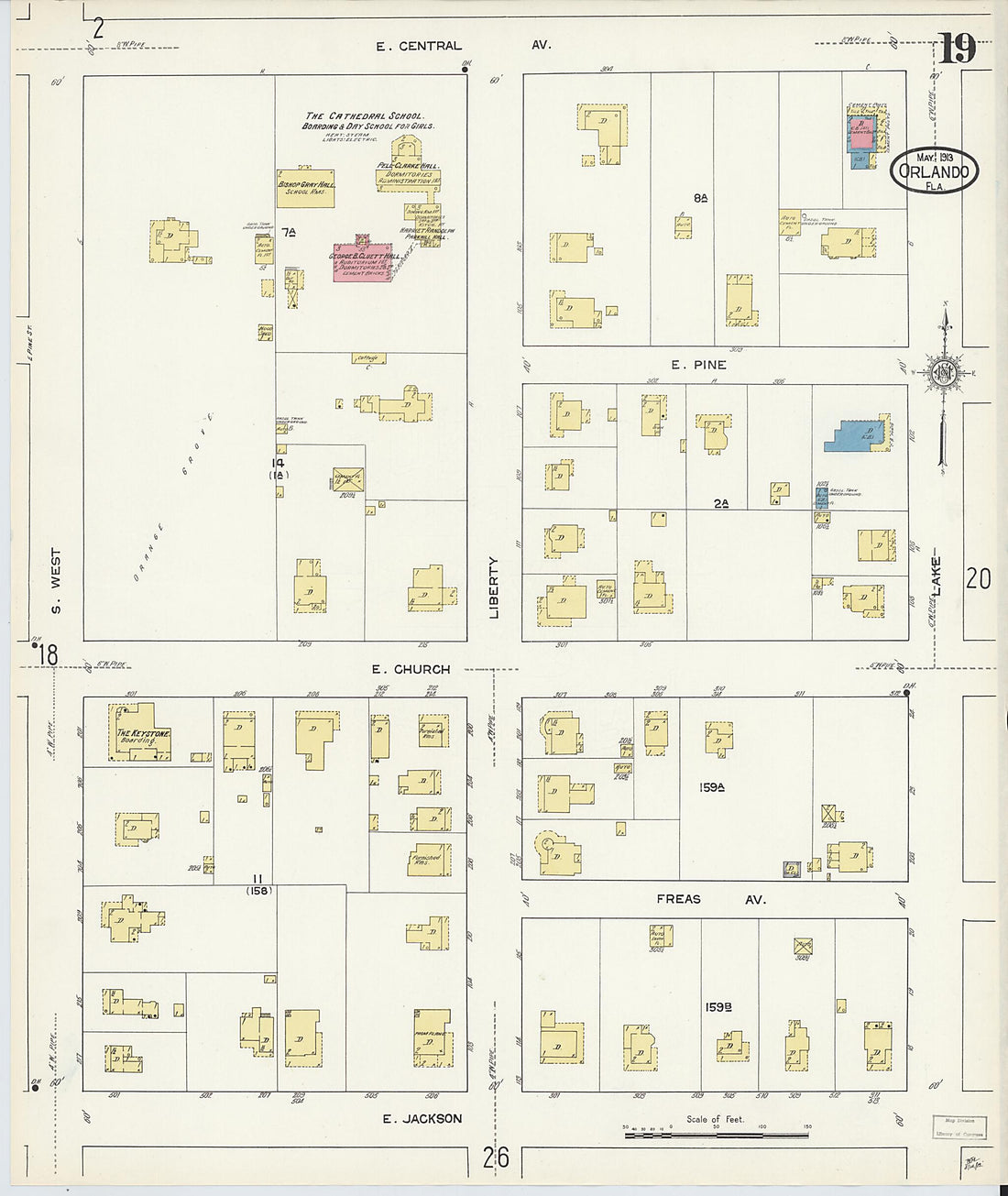This old map of Orlando, Orange County, Florida was created by Sanborn Map Company in 1913