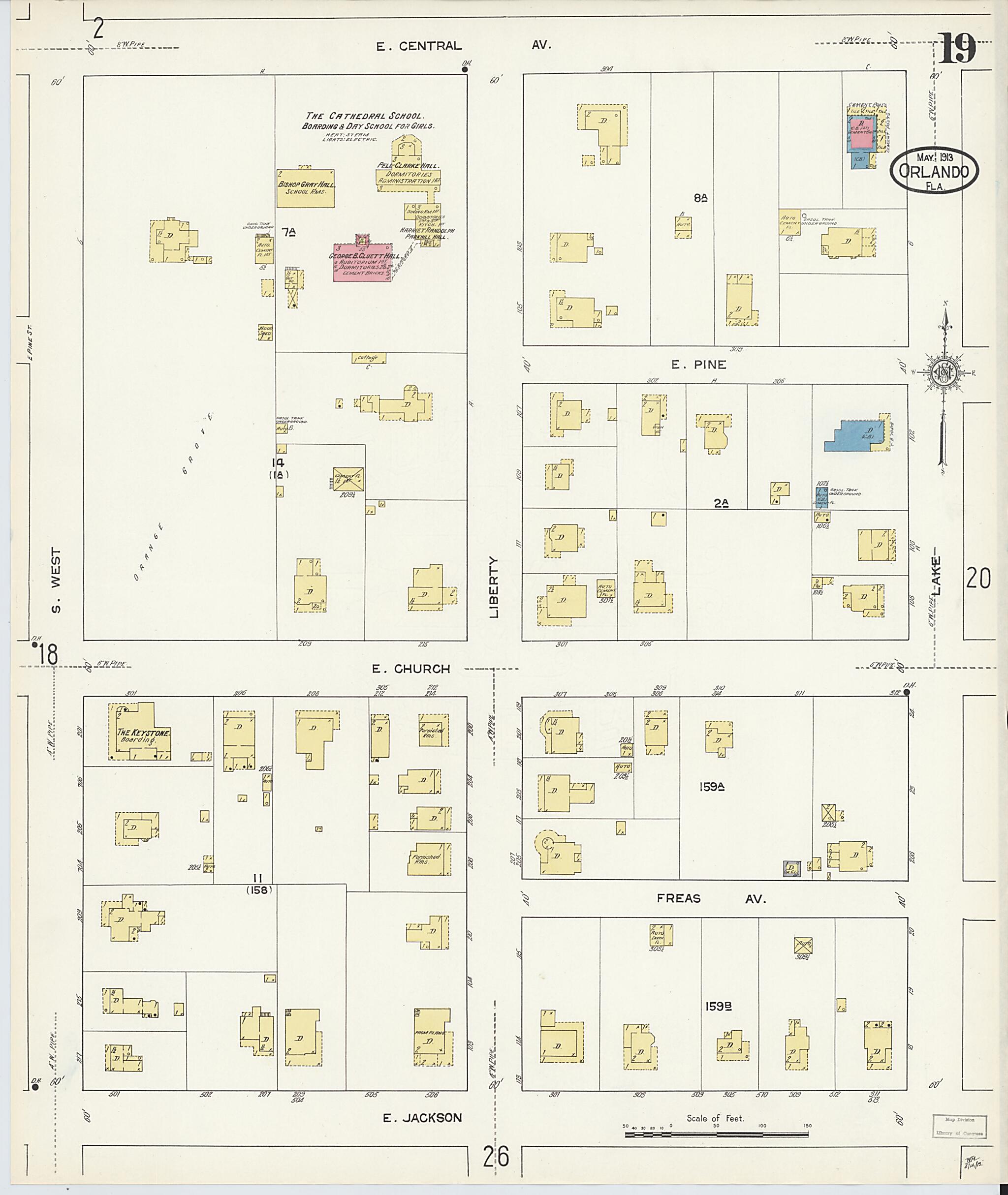 This old map of Orlando, Orange County, Florida was created by Sanborn Map Company in 1913