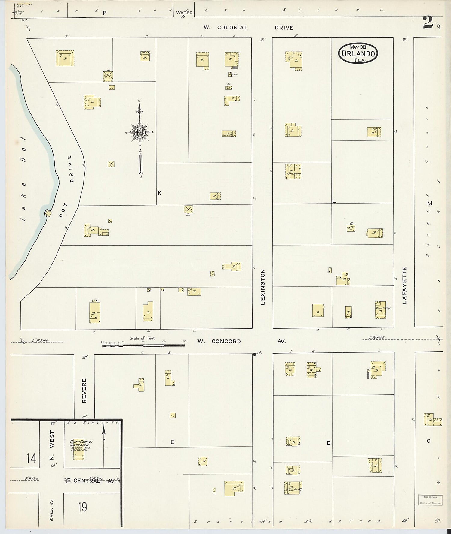 This old map of Orlando, Orange County, Florida was created by Sanborn Map Company in 1913