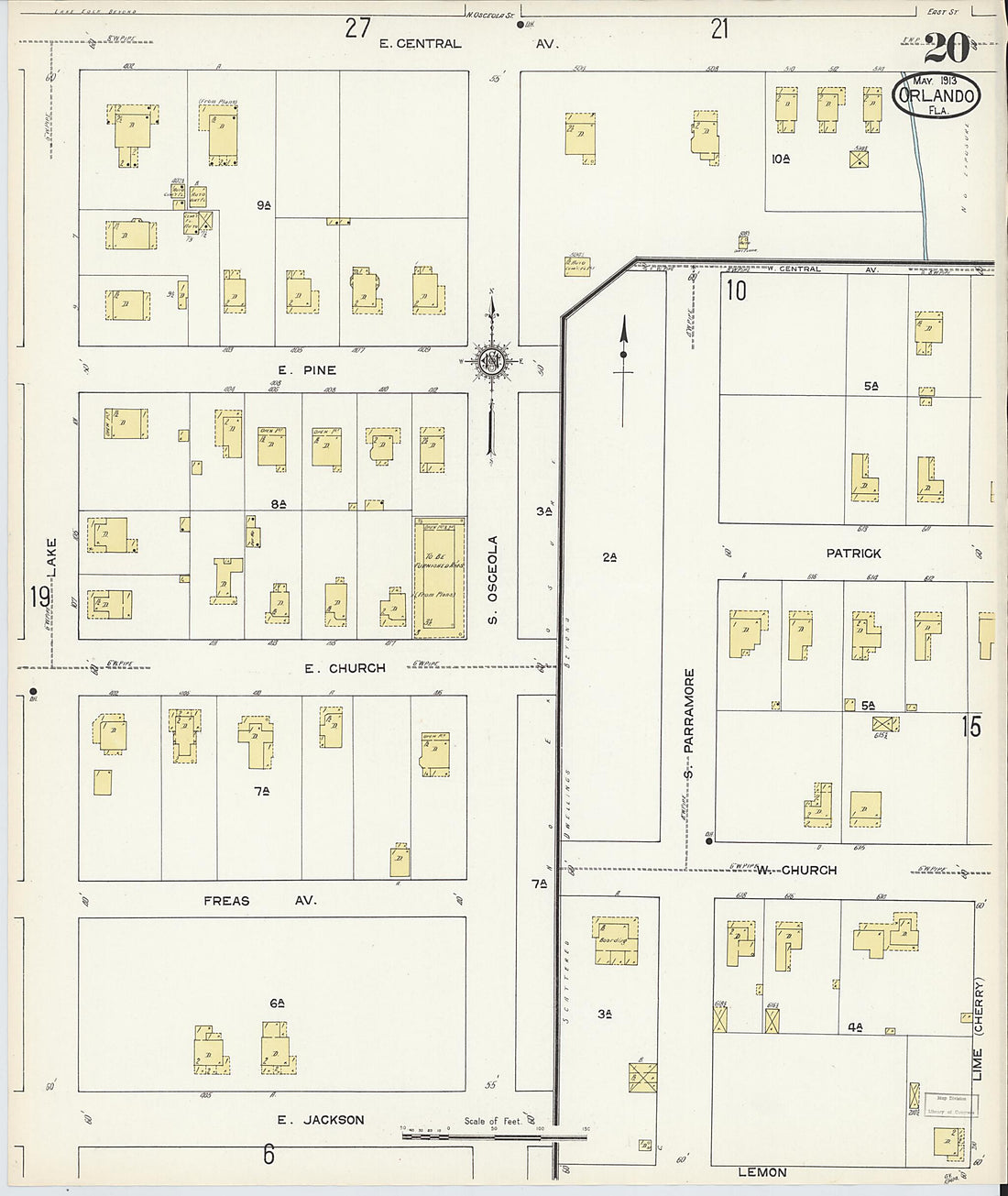 This old map of Orlando, Orange County, Florida was created by Sanborn Map Company in 1913