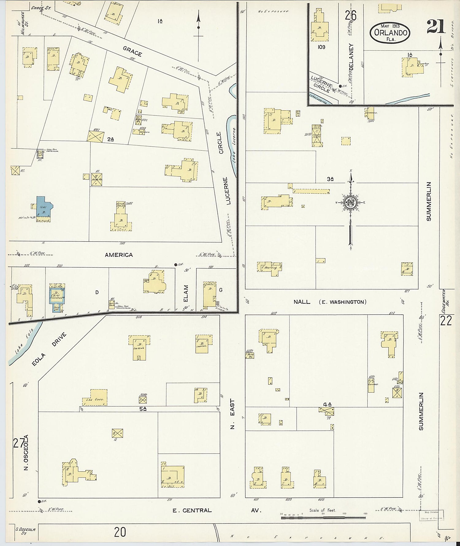 This old map of Orlando, Orange County, Florida was created by Sanborn Map Company in 1913