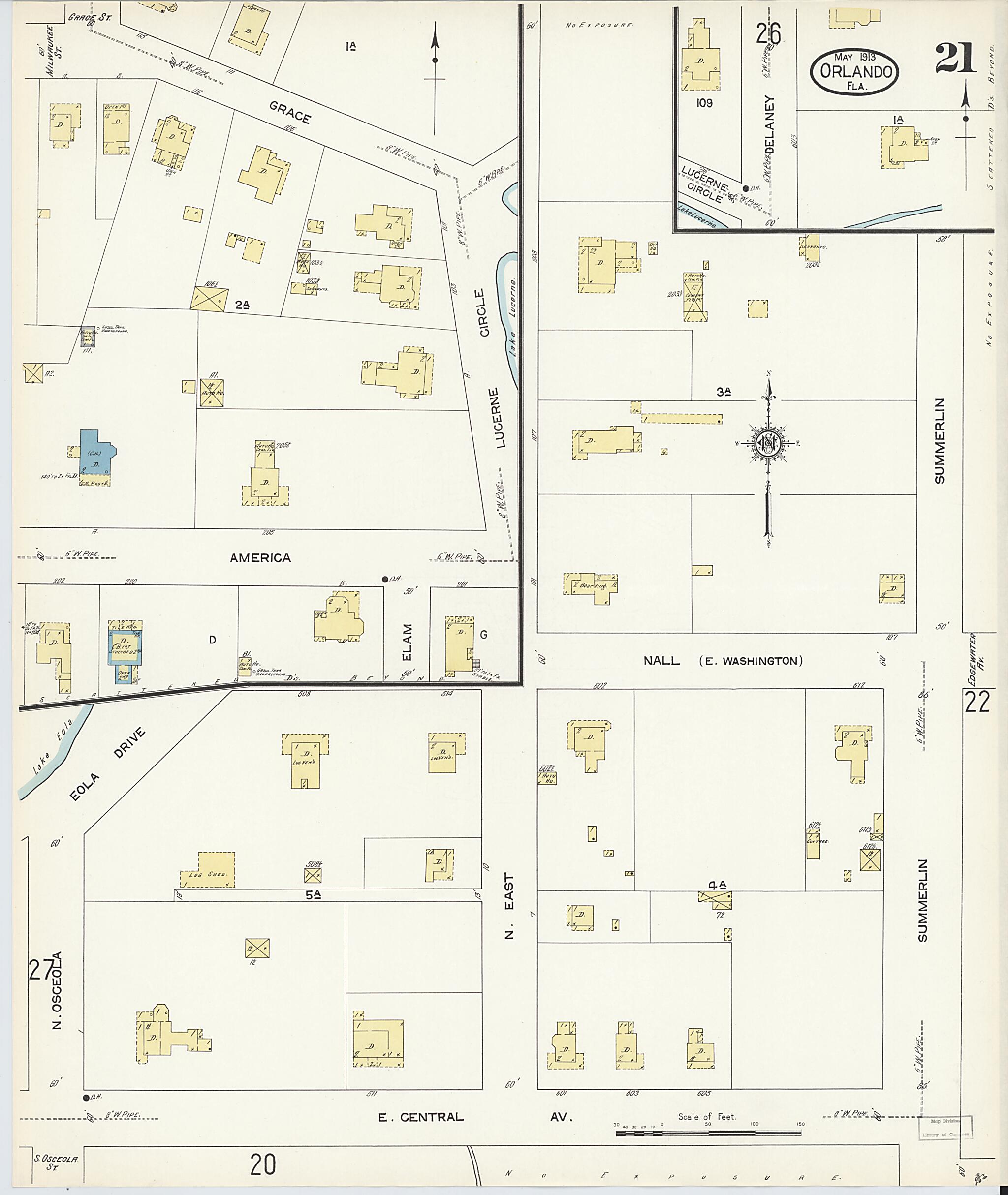 This old map of Orlando, Orange County, Florida was created by Sanborn Map Company in 1913