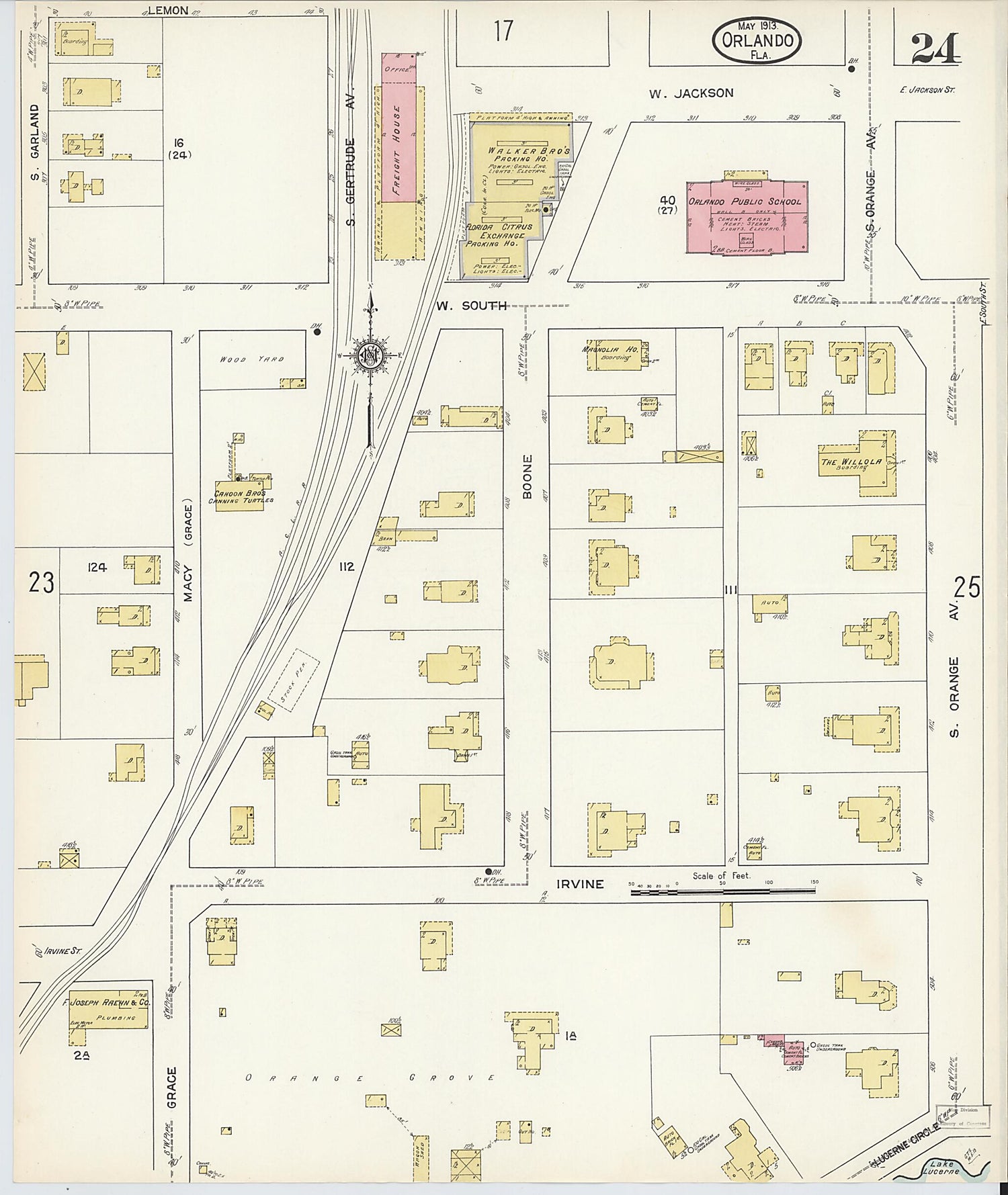 This old map of Orlando, Orange County, Florida was created by Sanborn Map Company in 1913
