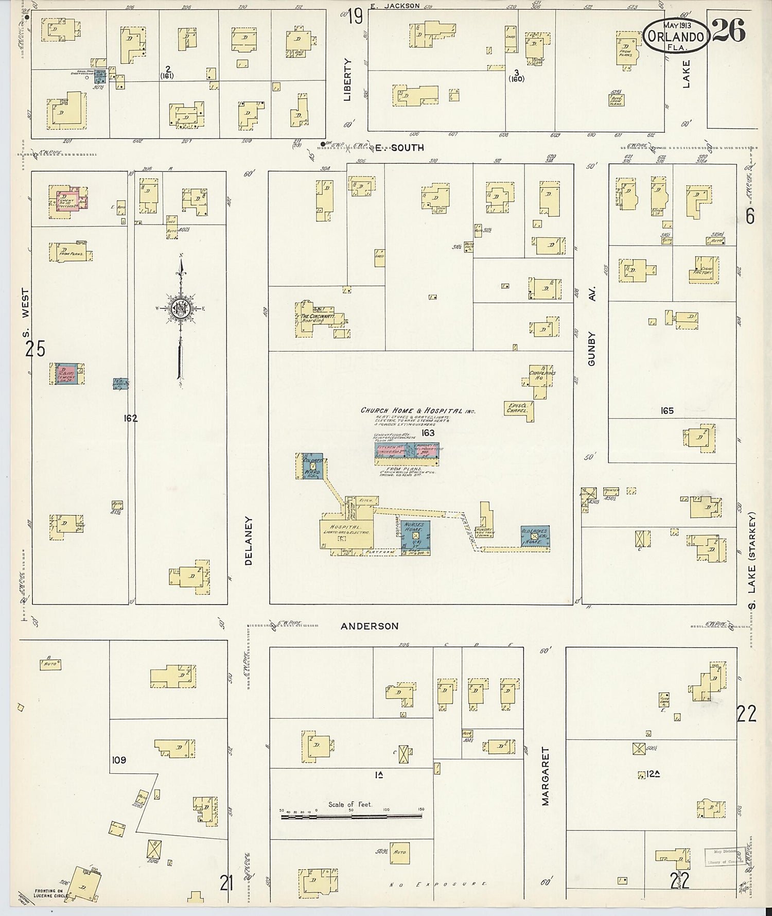 This old map of Orlando, Orange County, Florida was created by Sanborn Map Company in 1913