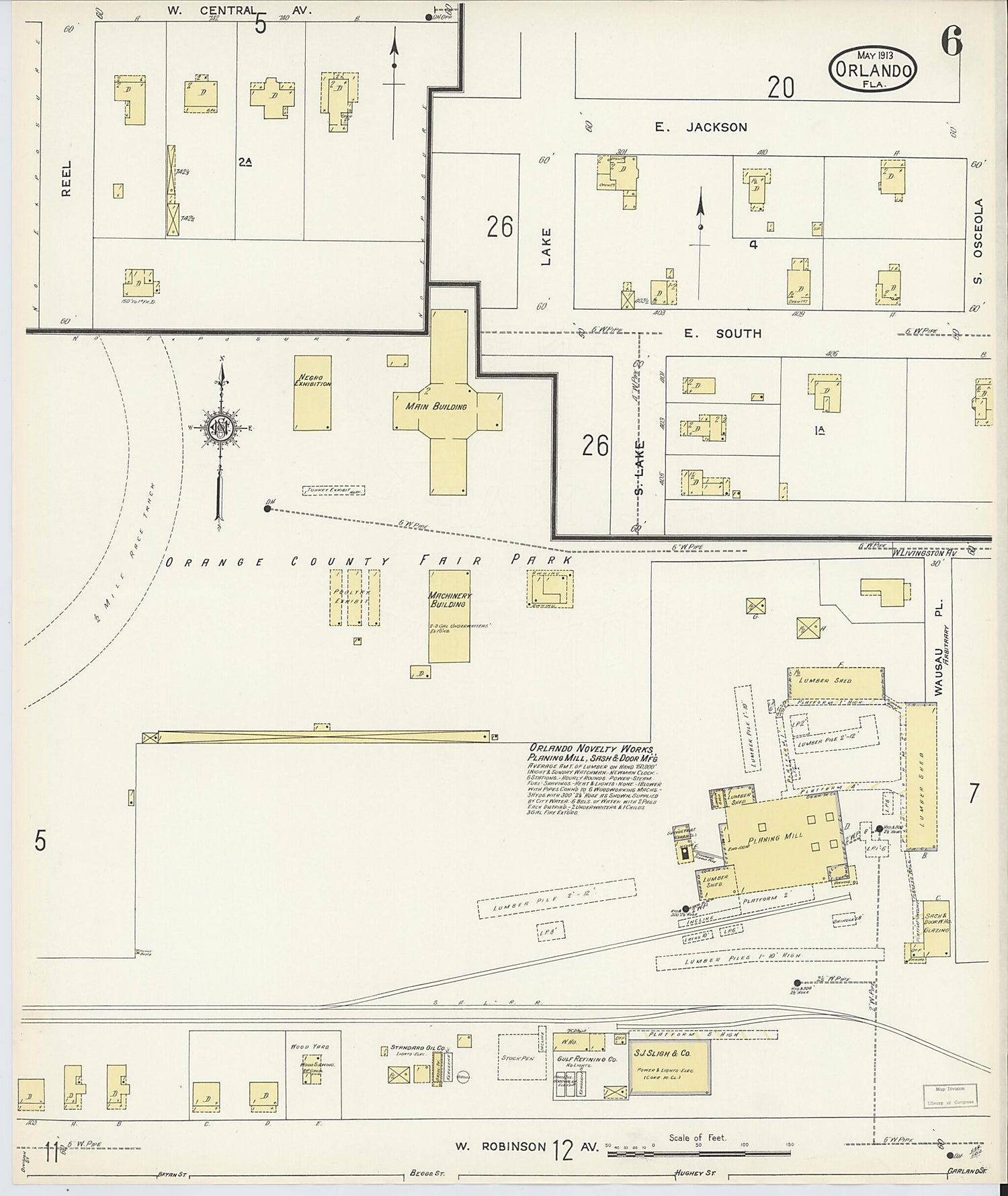 This old map of Orlando, Orange County, Florida was created by Sanborn Map Company in 1913