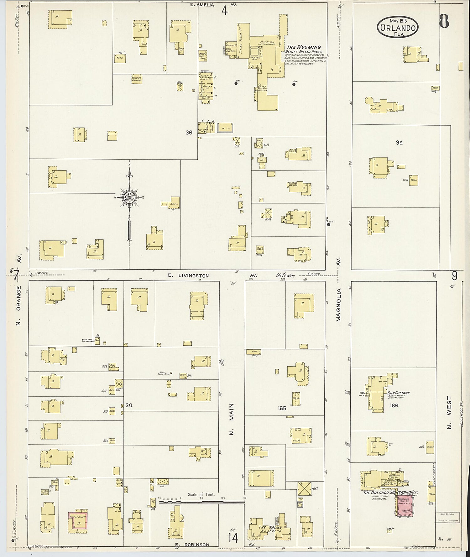 This old map of Orlando, Orange County, Florida was created by Sanborn Map Company in 1913