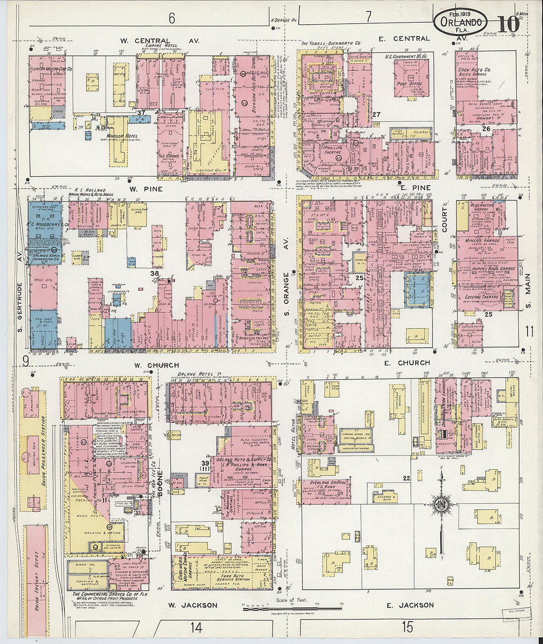 This old map of Orlando, Orange County, Florida was created by Sanborn Map Company in 1919