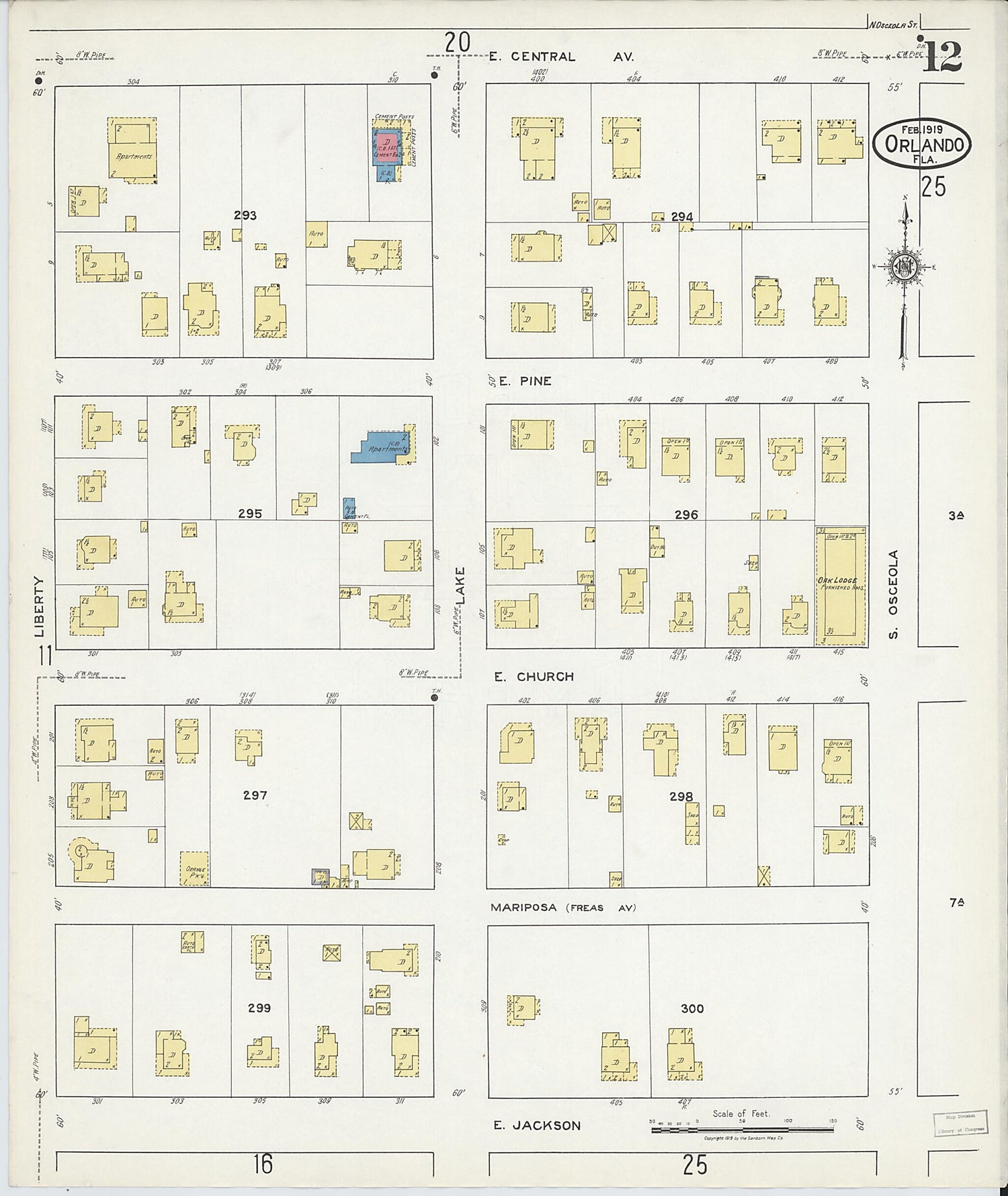 This old map of Orlando, Orange County, Florida was created by Sanborn Map Company in 1919