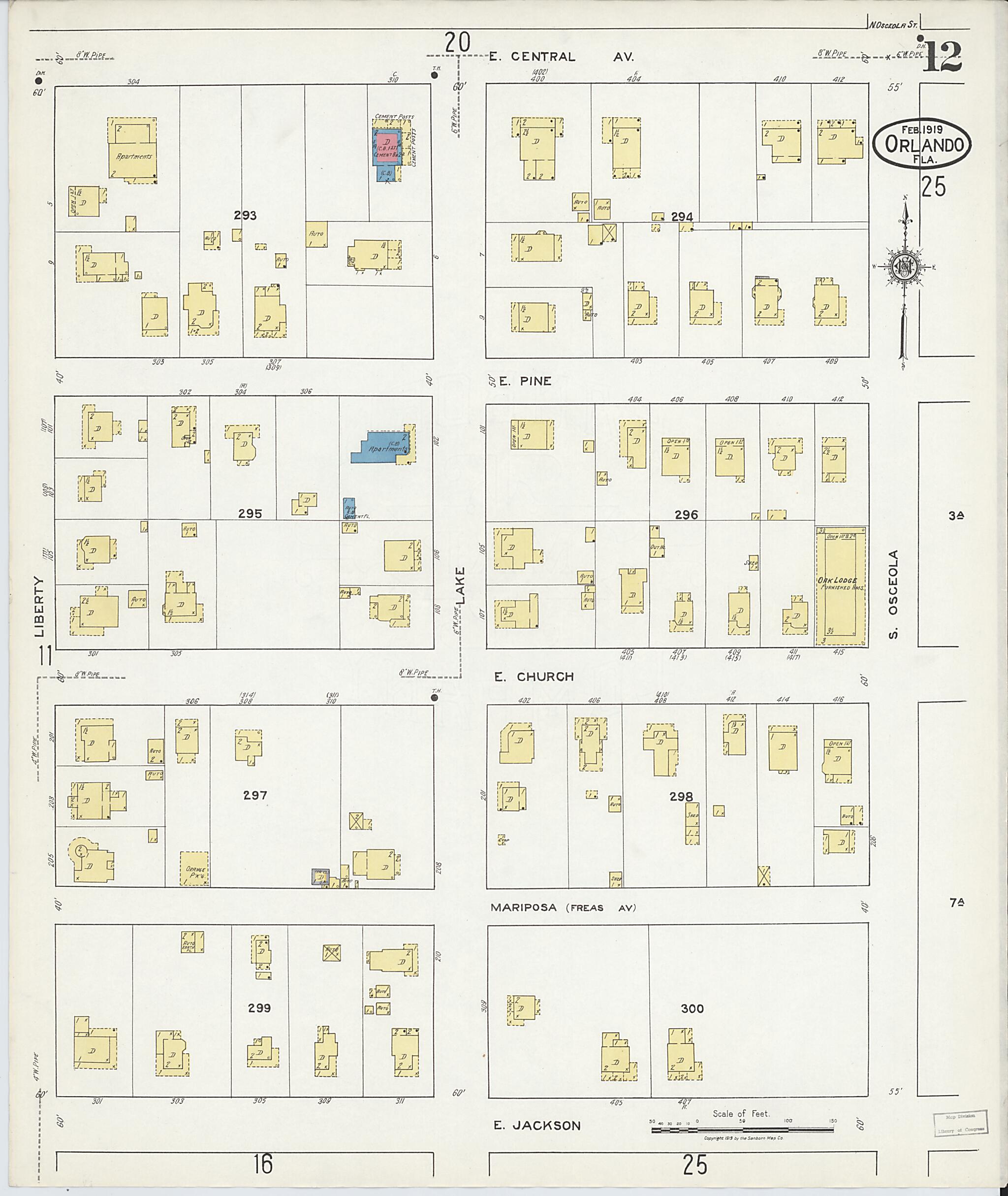 This old map of Orlando, Orange County, Florida was created by Sanborn Map Company in 1919