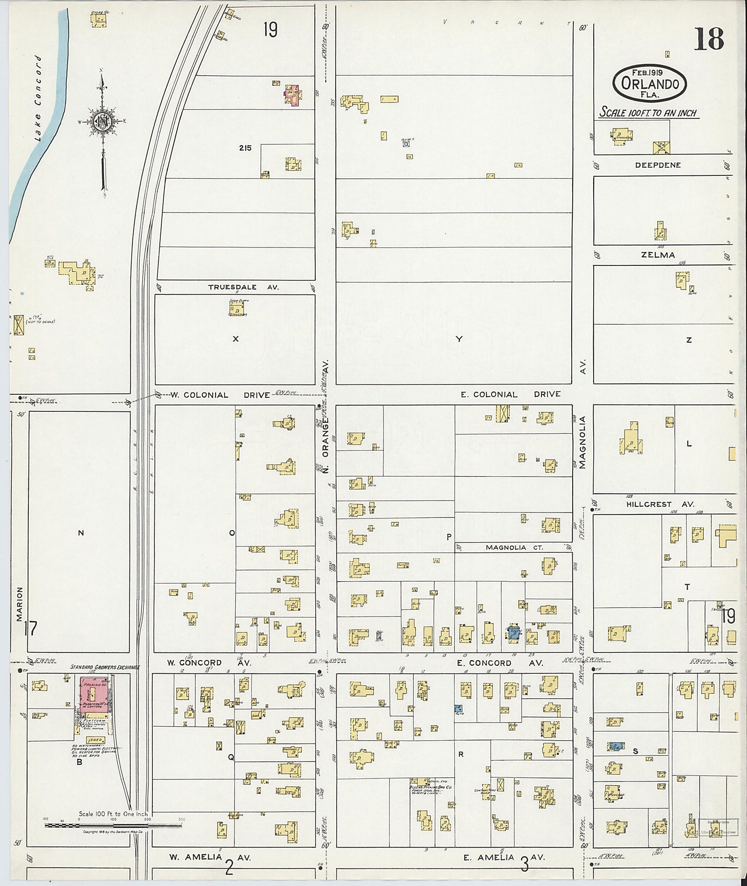 This old map of Orlando, Orange County, Florida was created by Sanborn Map Company in 1919
