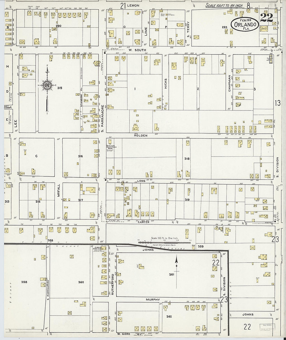 This old map of Orlando, Orange County, Florida was created by Sanborn Map Company in 1919