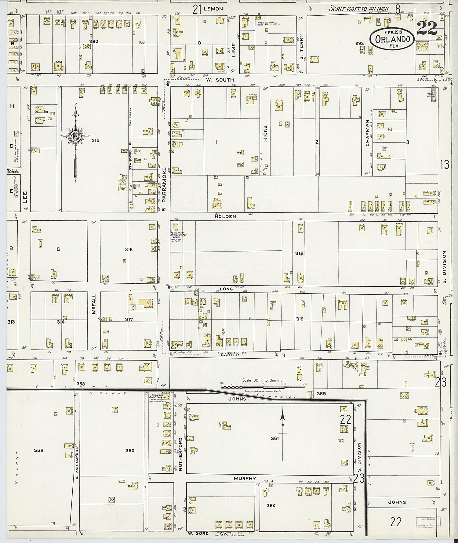 This old map of Orlando, Orange County, Florida was created by Sanborn Map Company in 1919