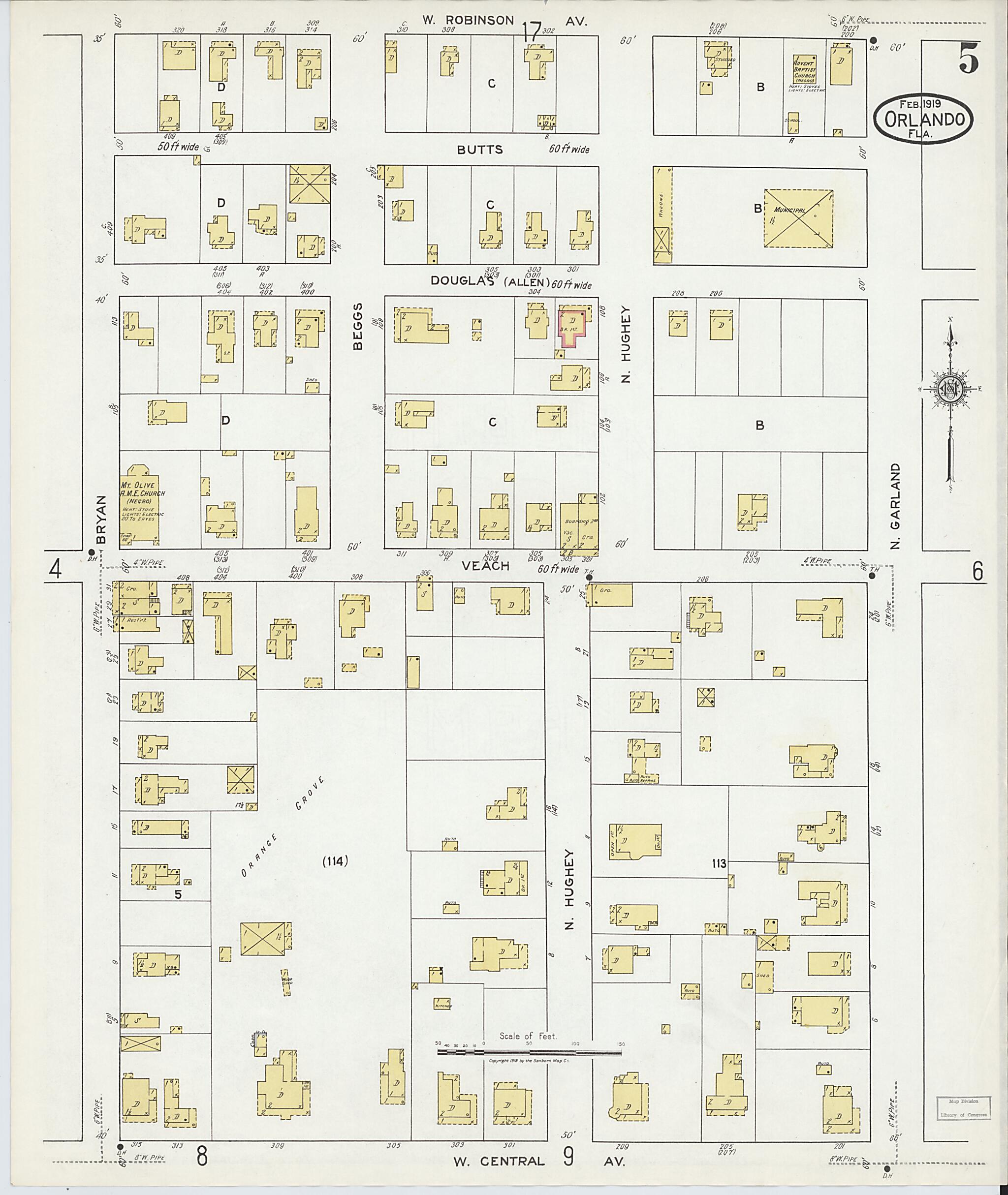 This old map of Orlando, Orange County, Florida was created by Sanborn Map Company in 1919