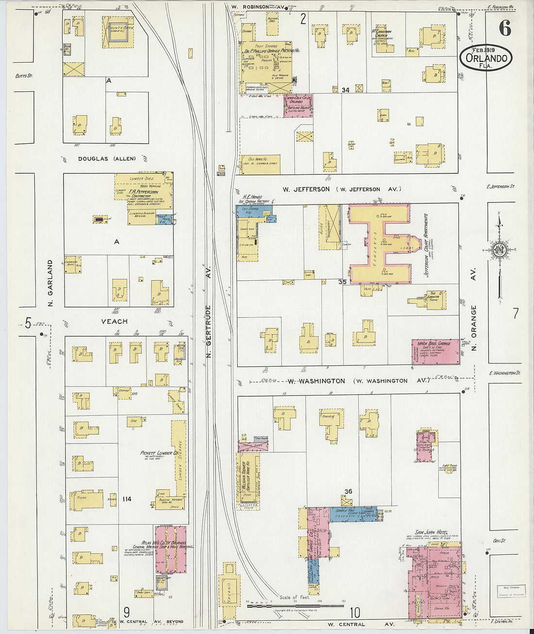 This old map of Orlando, Orange County, Florida was created by Sanborn Map Company in 1919