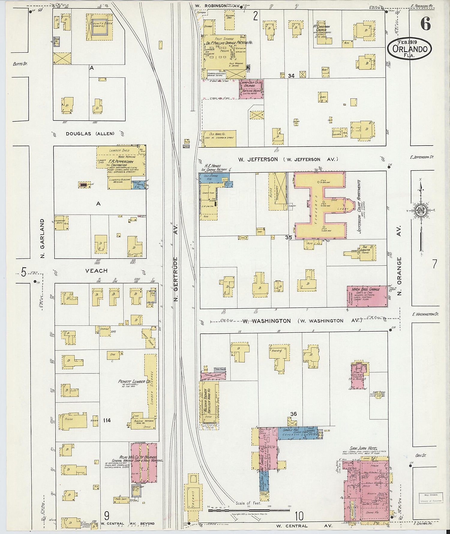 This old map of Orlando, Orange County, Florida was created by Sanborn Map Company in 1919