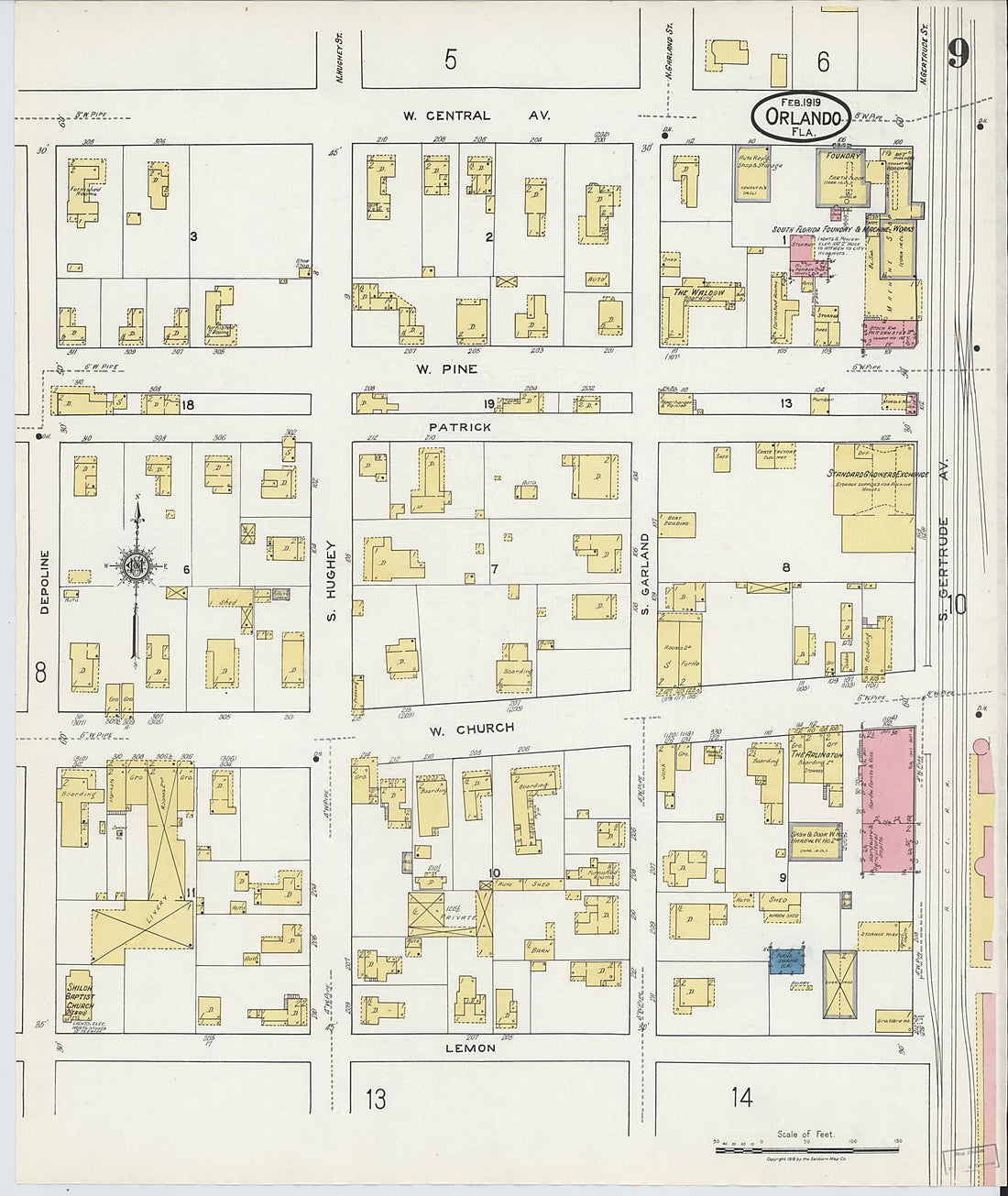This old map of Orlando, Orange County, Florida was created by Sanborn Map Company in 1919