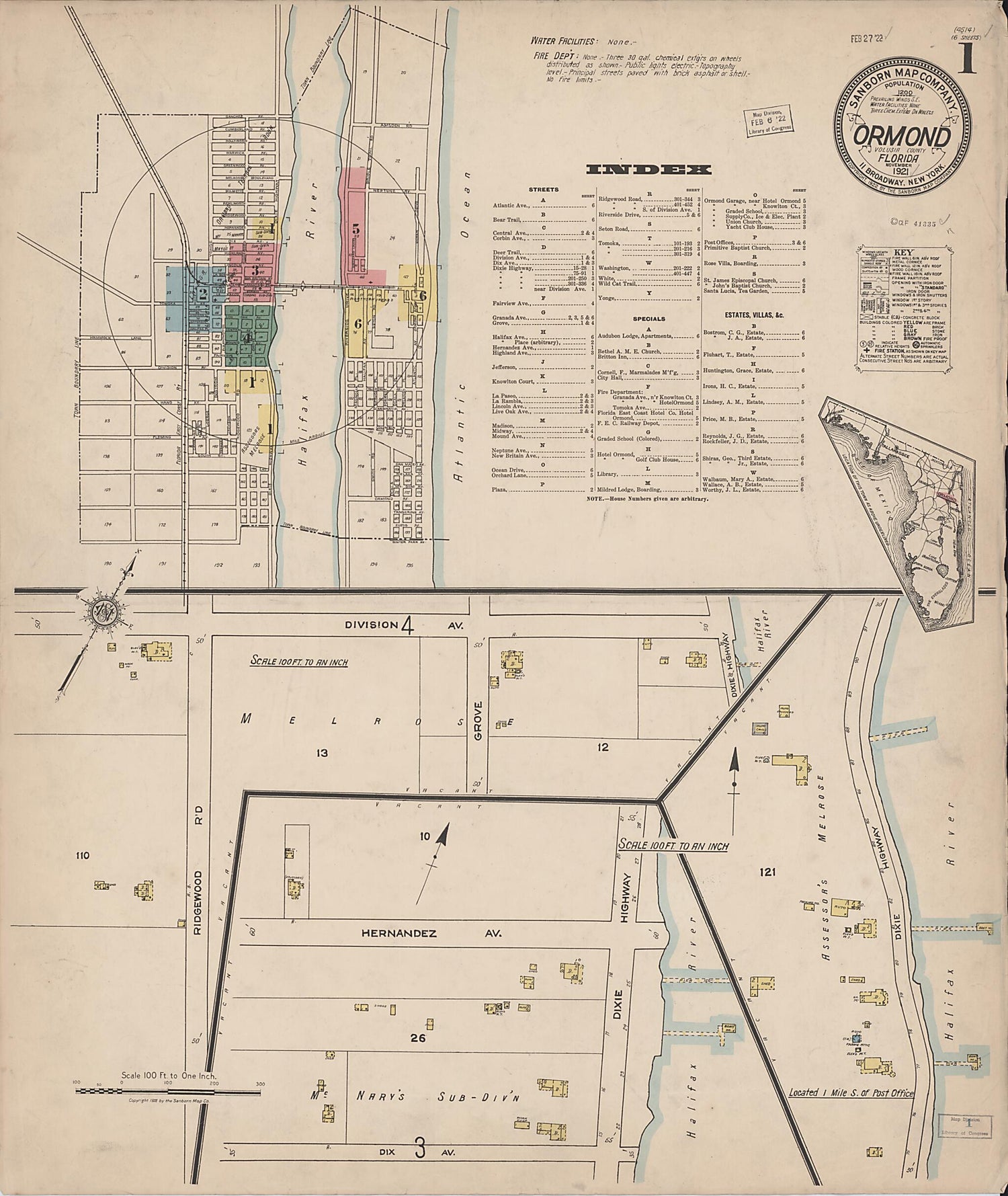This old map of Ormond, Volusia County, Florida was created by Sanborn Map Company in 1921