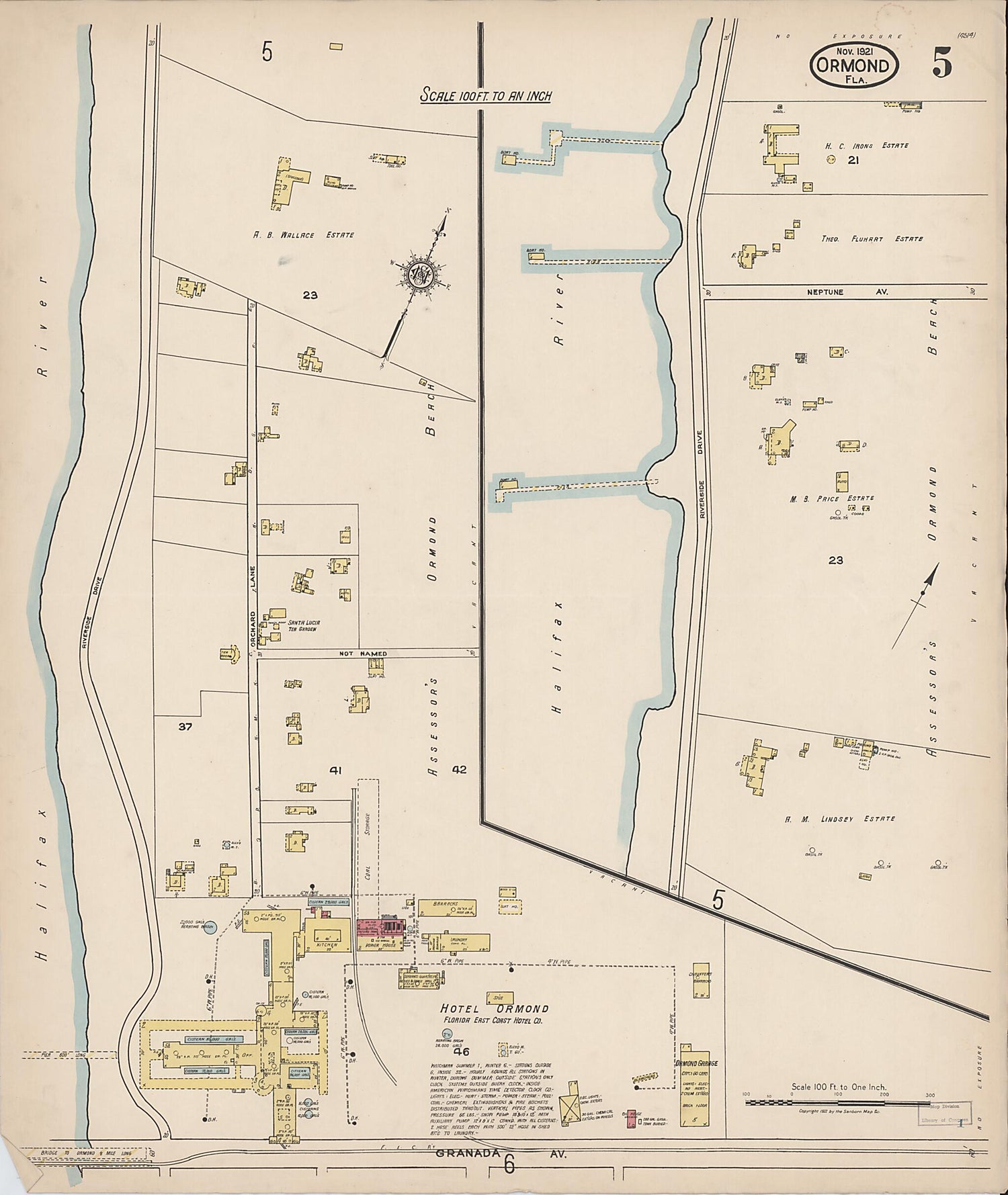 This old map of Ormond, Volusia County, Florida was created by Sanborn Map Company in 1921