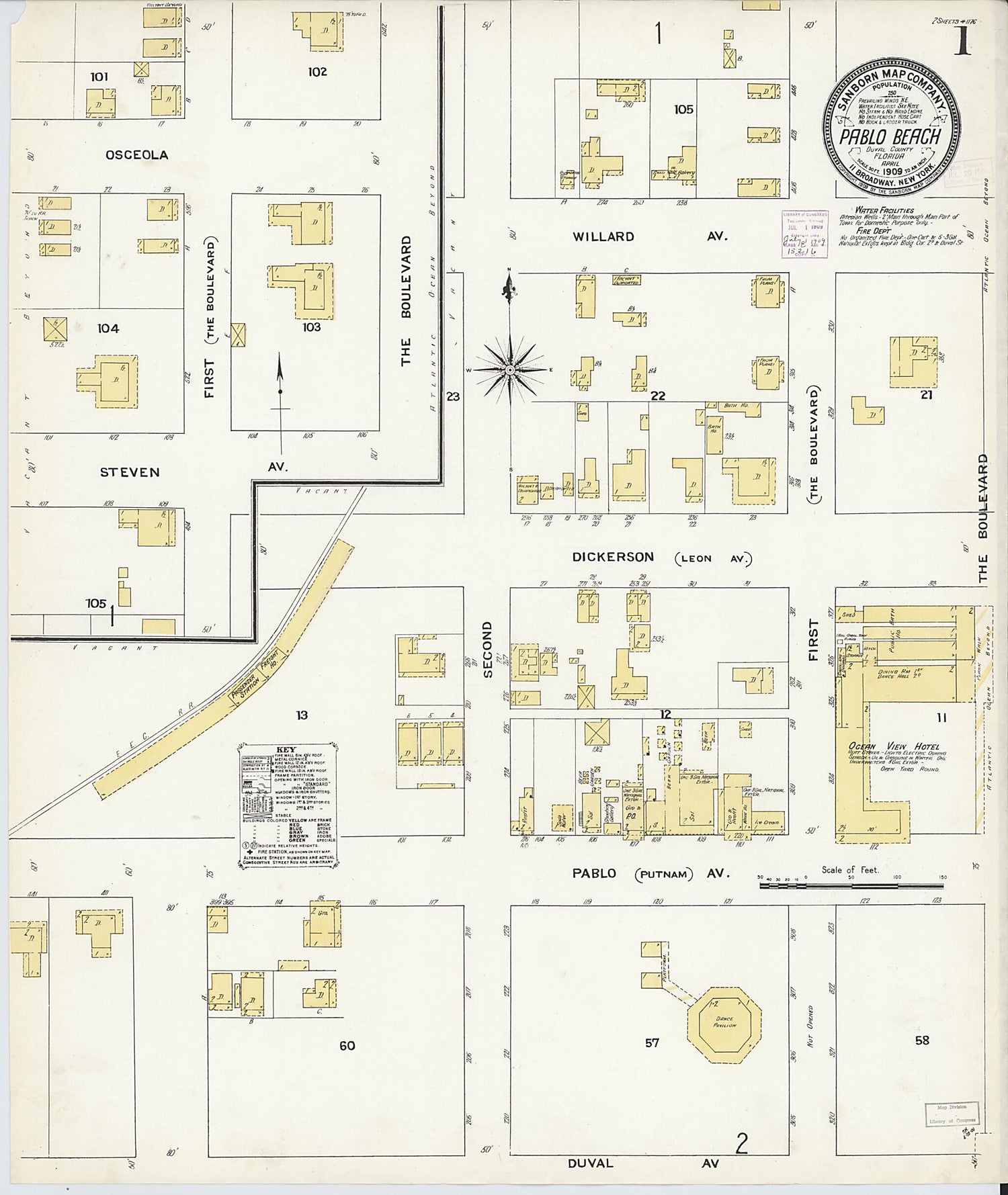 This old map of Pablo Beach, Duval County, Florida was created by Sanborn Map Company in 1909