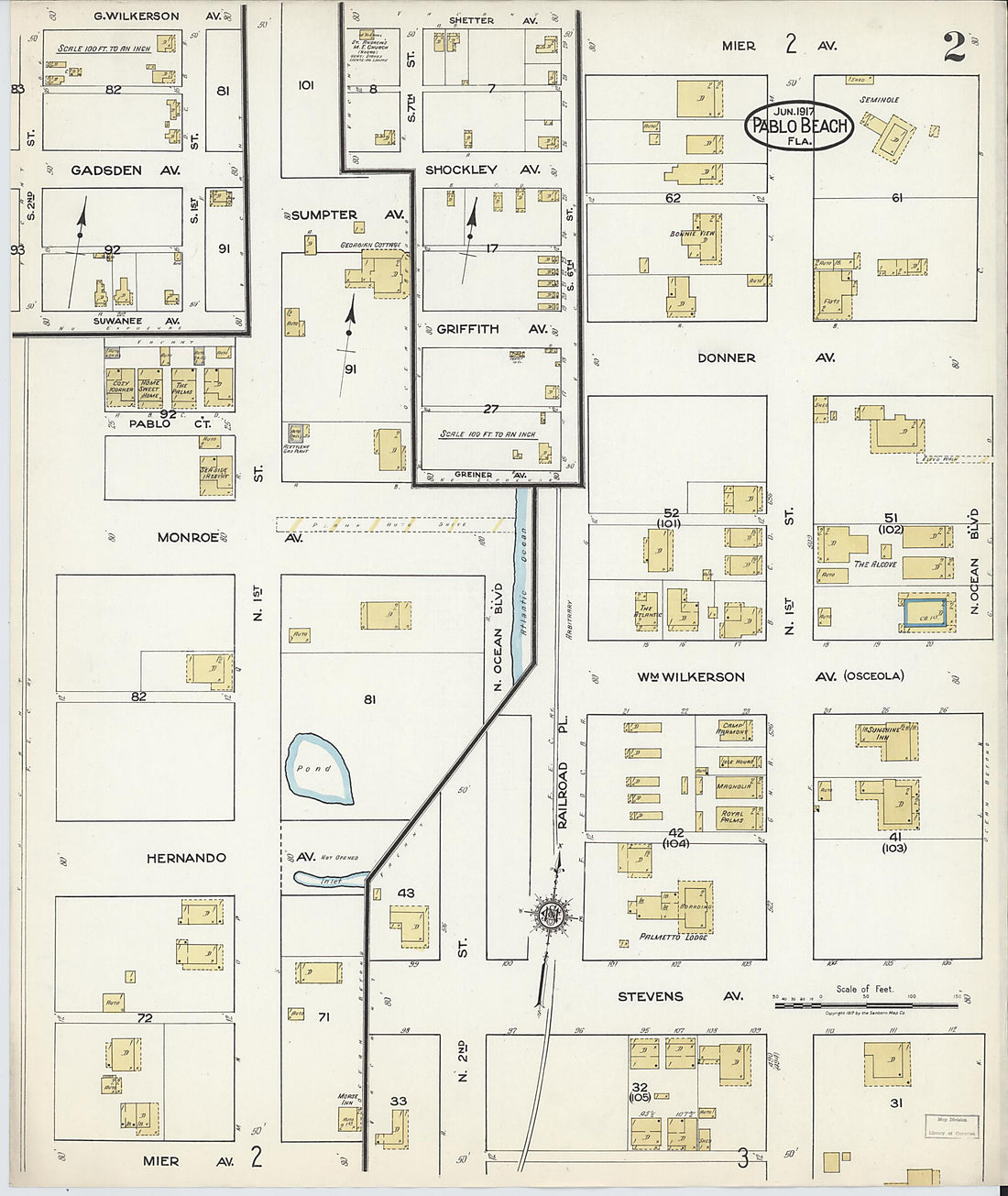 This old map of Pablo Beach, Duval County, Florida was created by Sanborn Map Company in 1917