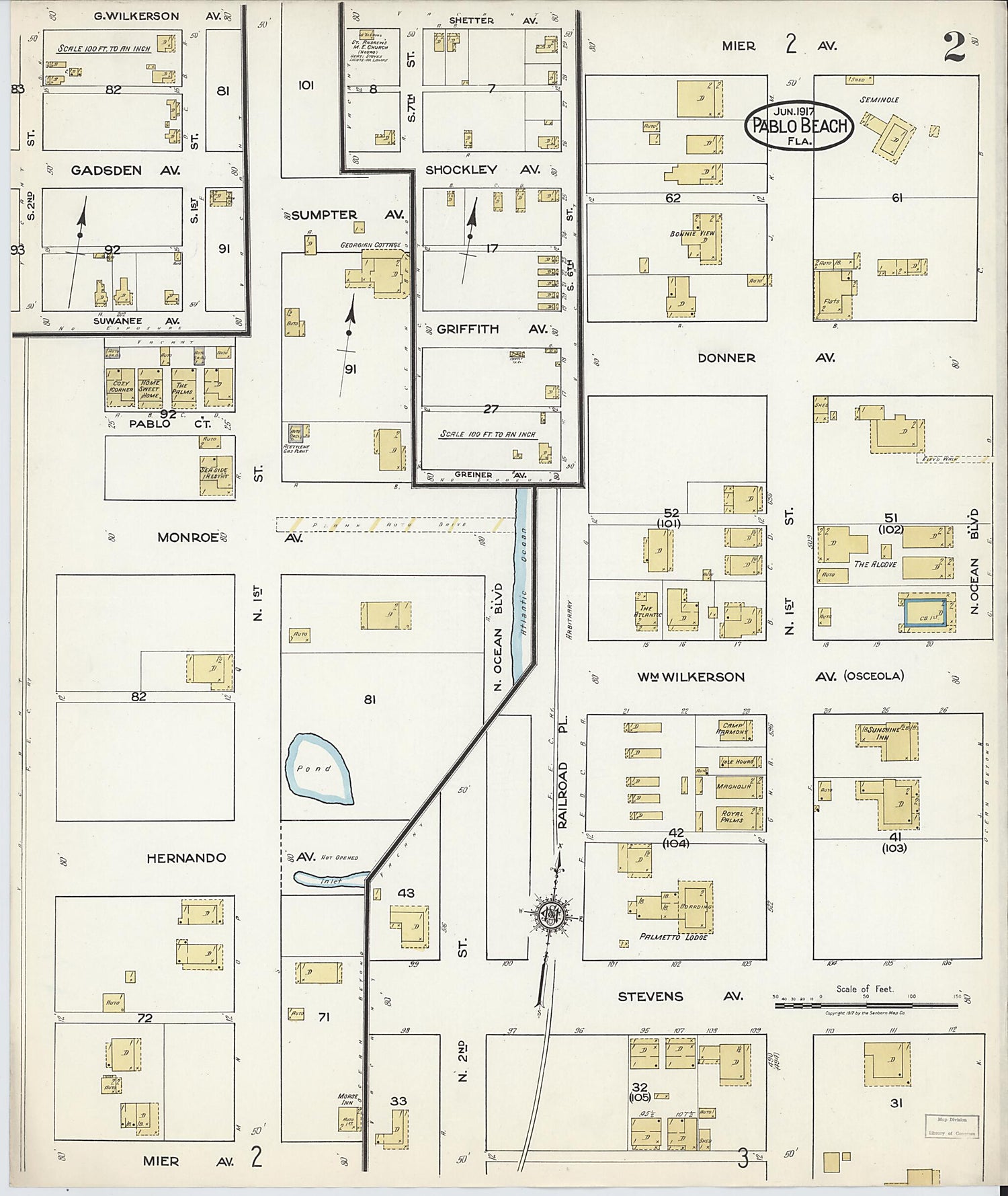This old map of Pablo Beach, Duval County, Florida was created by Sanborn Map Company in 1917