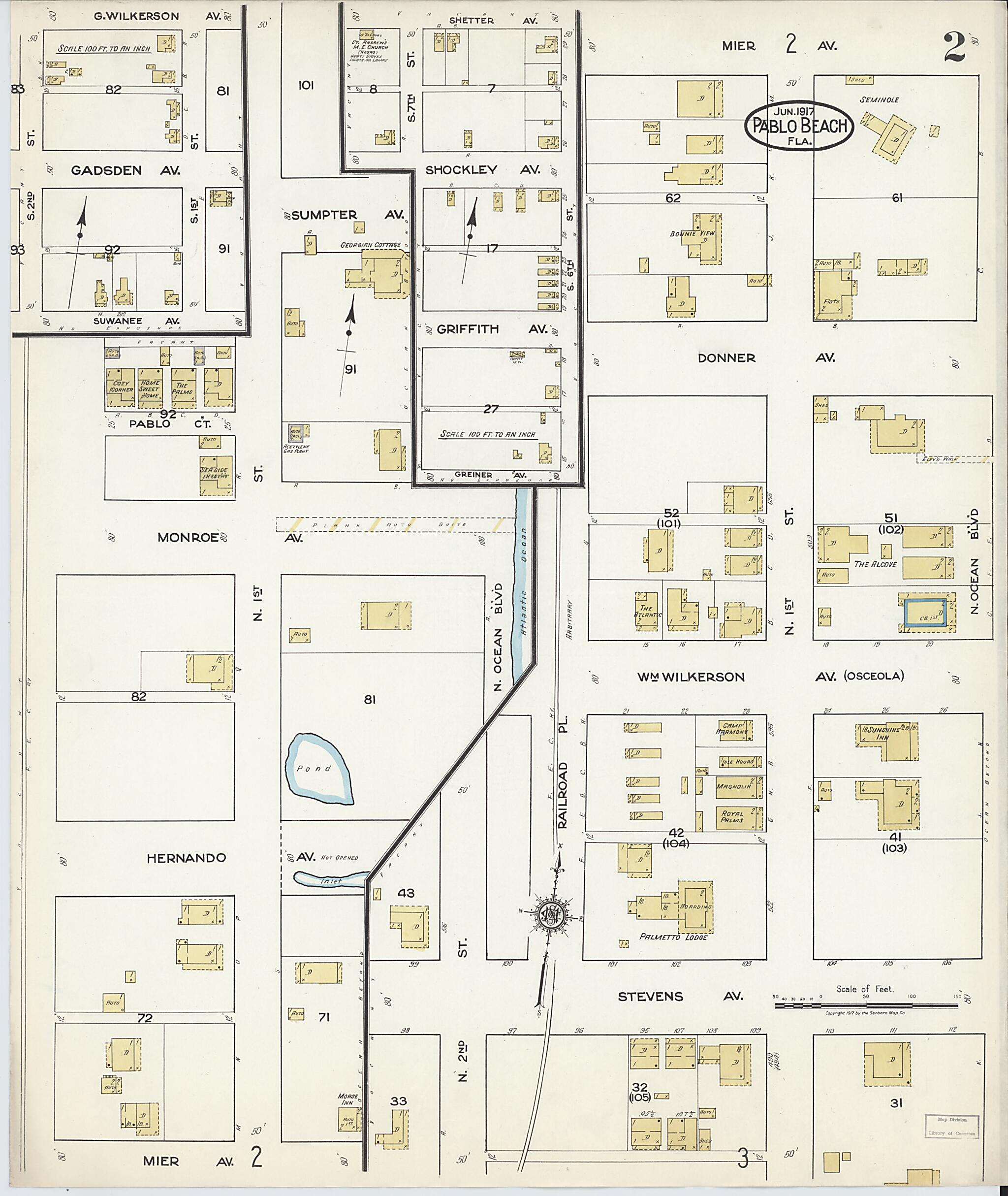 This old map of Pablo Beach, Duval County, Florida was created by Sanborn Map Company in 1917
