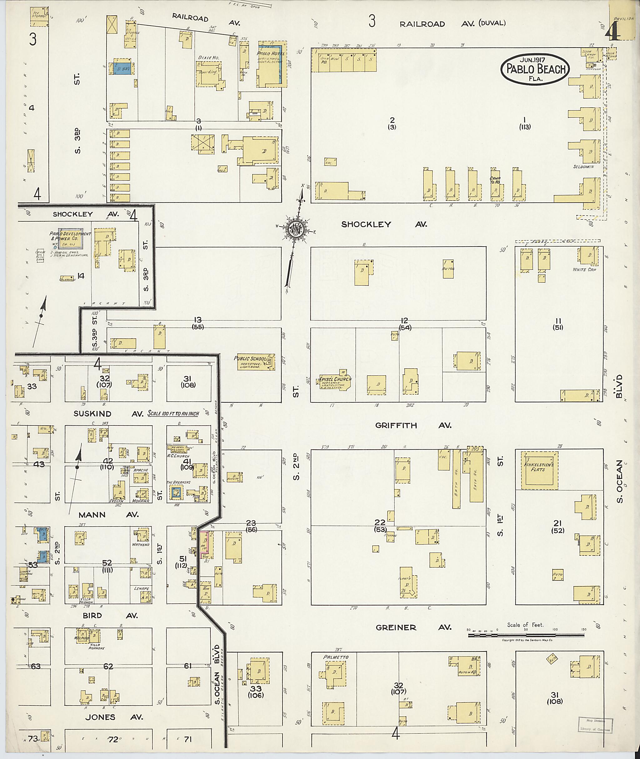This old map of Pablo Beach, Duval County, Florida was created by Sanborn Map Company in 1917