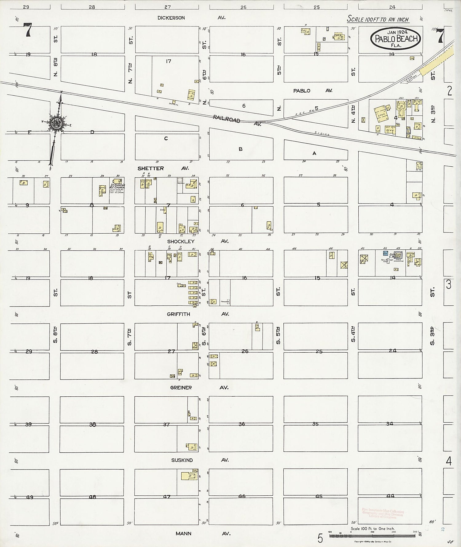 This old map of Pablo Beach, Duval County, Florida was created by Sanborn Map Company in 1924