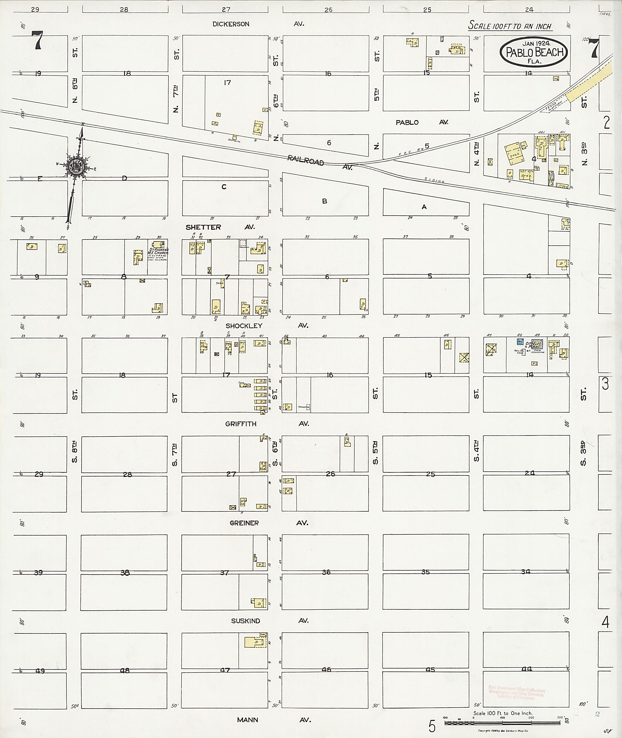 This old map of Pablo Beach, Duval County, Florida was created by Sanborn Map Company in 1924