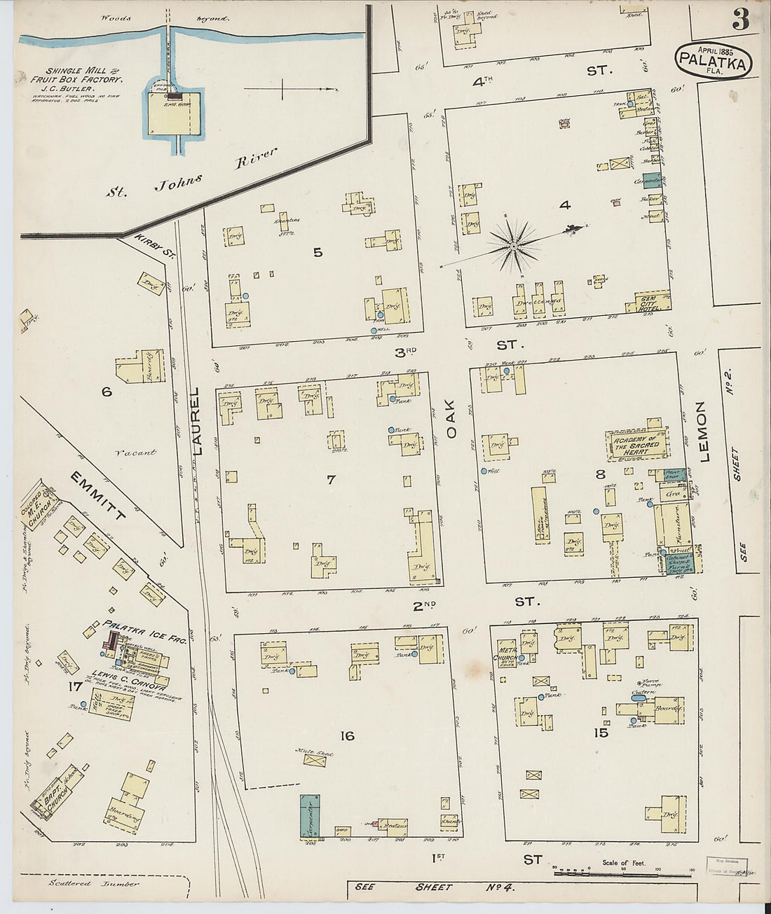 This old map of Palatka, Putnam County, Florida was created by Sanborn Map Company in 1885