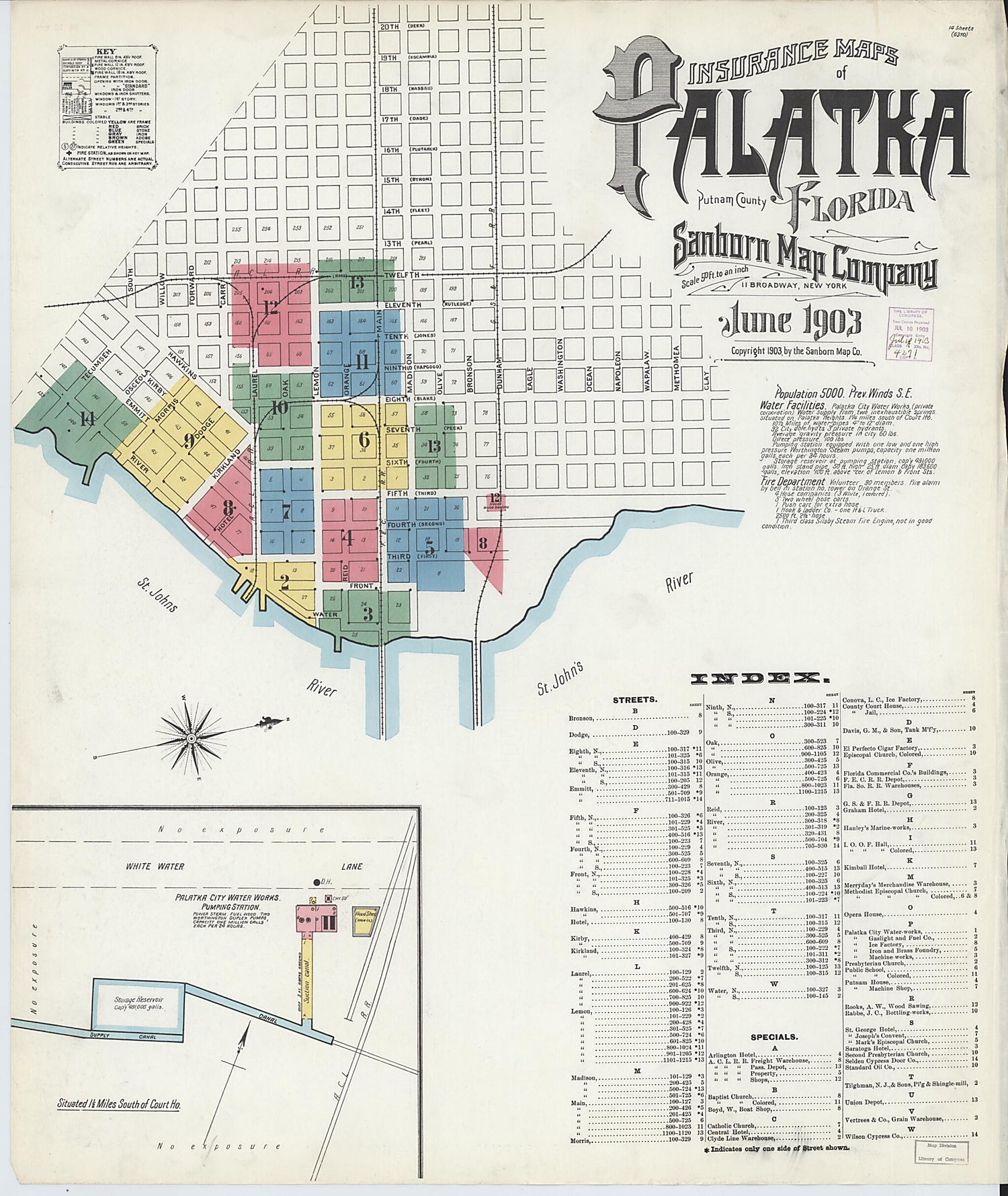 This old map of Palatka, Putnam County, Florida was created by Sanborn Map Company in 1903