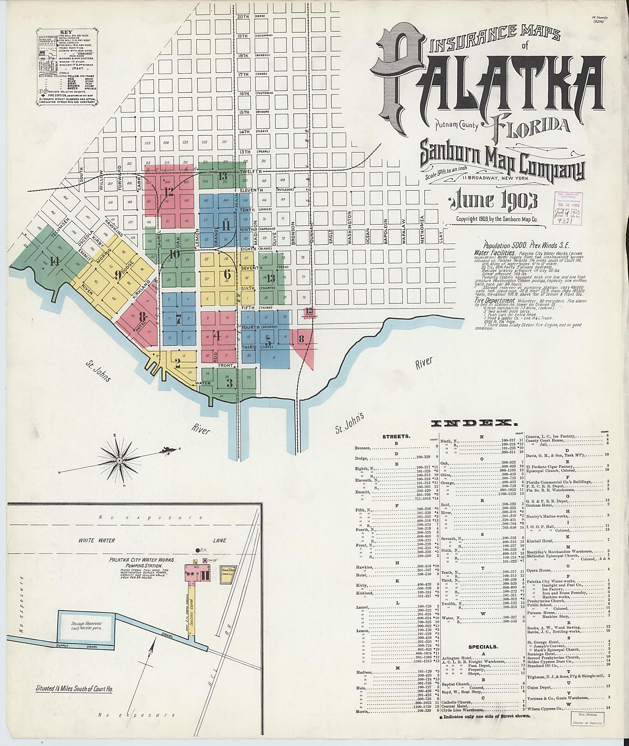 This old map of Palatka, Putnam County, Florida was created by Sanborn Map Company in 1903