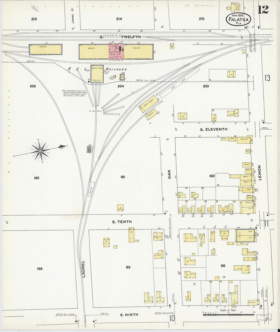 This old map of Palatka, Putnam County, Florida was created by Sanborn Map Company in 1909