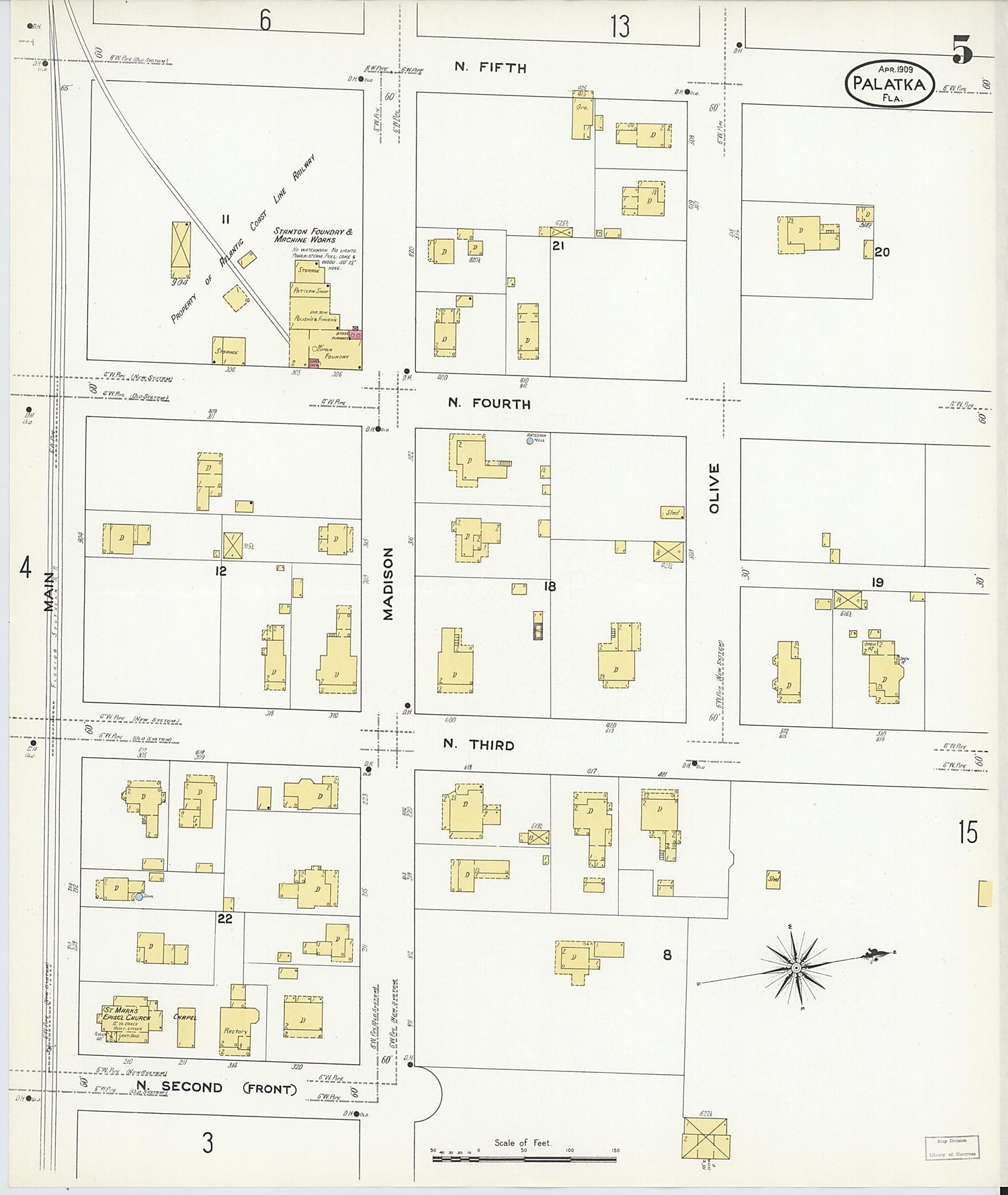 This old map of Palatka, Putnam County, Florida was created by Sanborn Map Company in 1909