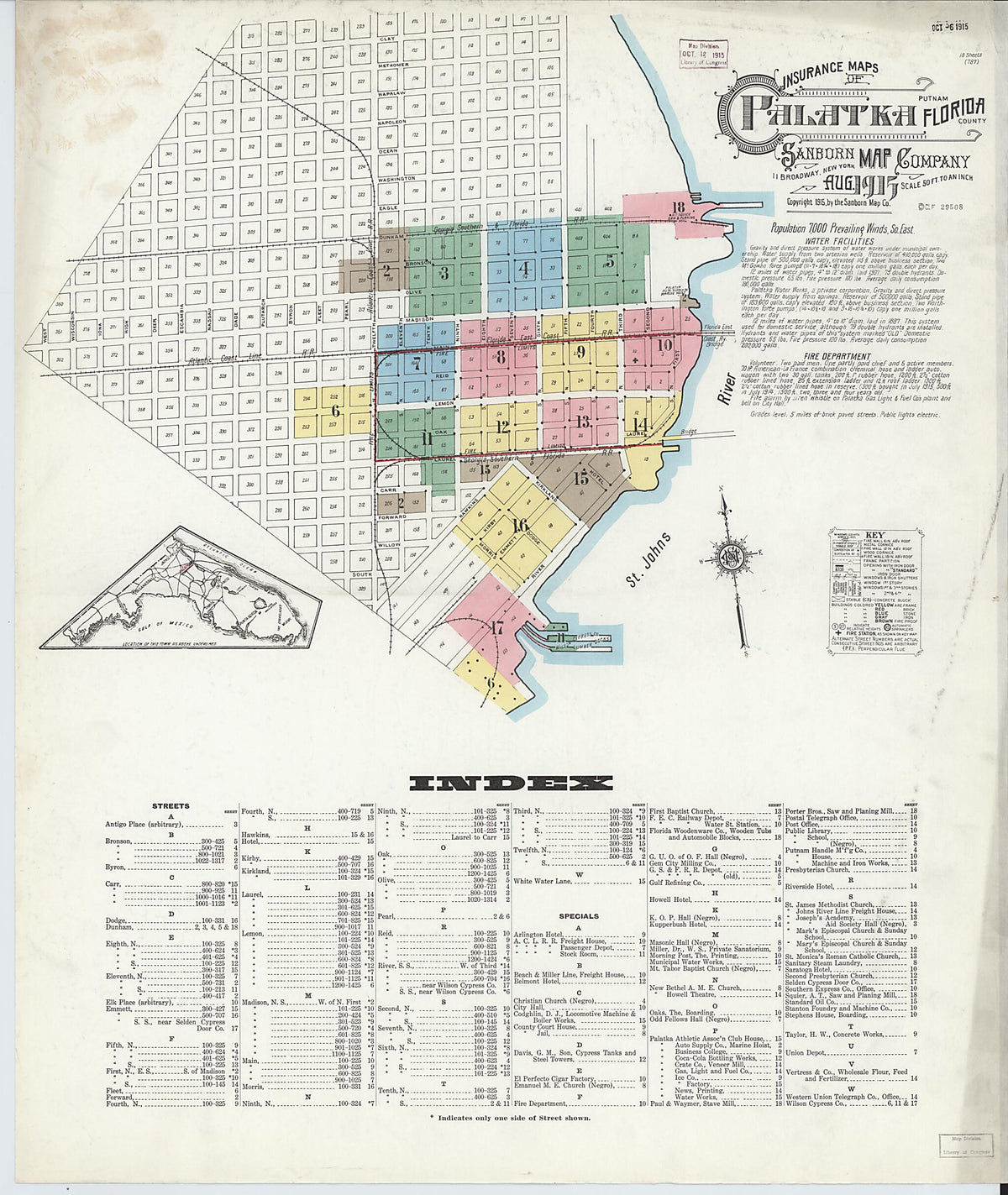 Palatka, Putnam County, Florida 1915 (Sheet 1 of 18) by Relic Map Company
