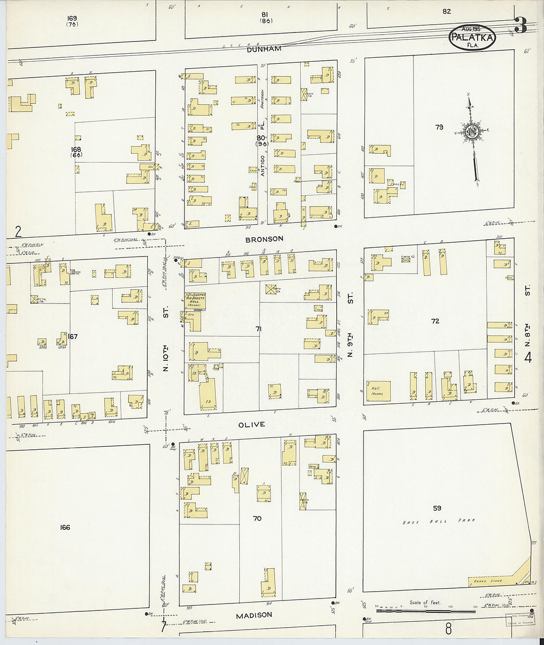 This old map of Palatka, Putnam County, Florida was created by Sanborn Map Company in 1915
