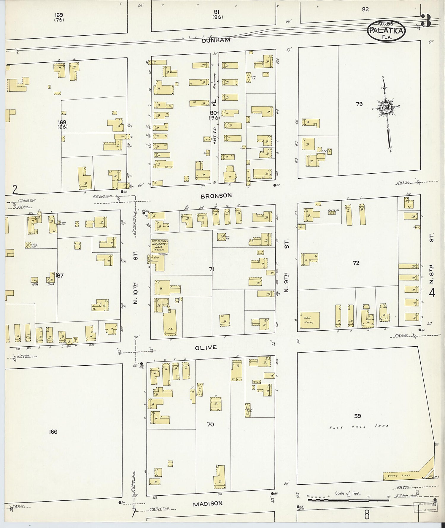 This old map of Palatka, Putnam County, Florida was created by Sanborn Map Company in 1915