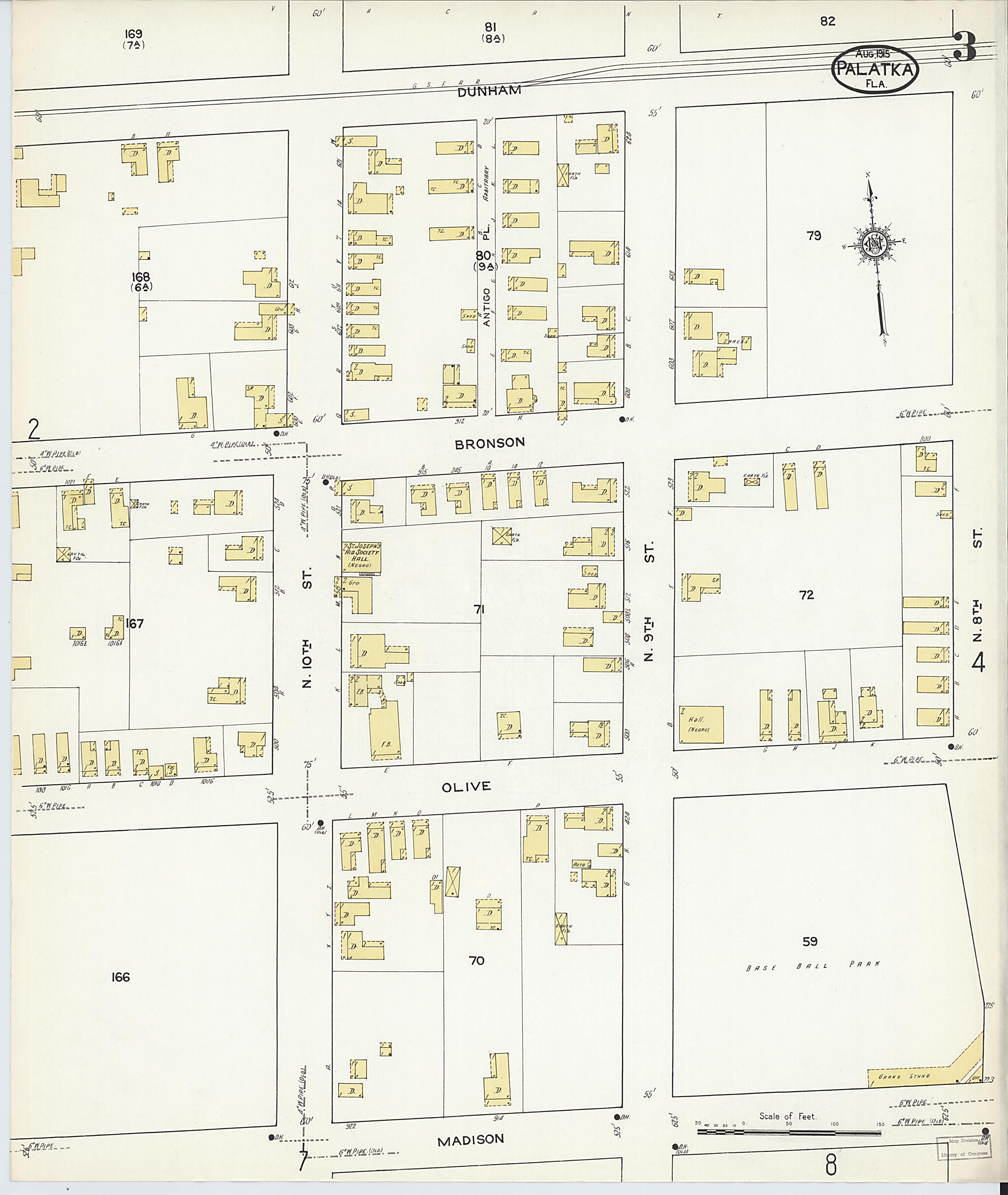 This old map of Palatka, Putnam County, Florida was created by Sanborn Map Company in 1915
