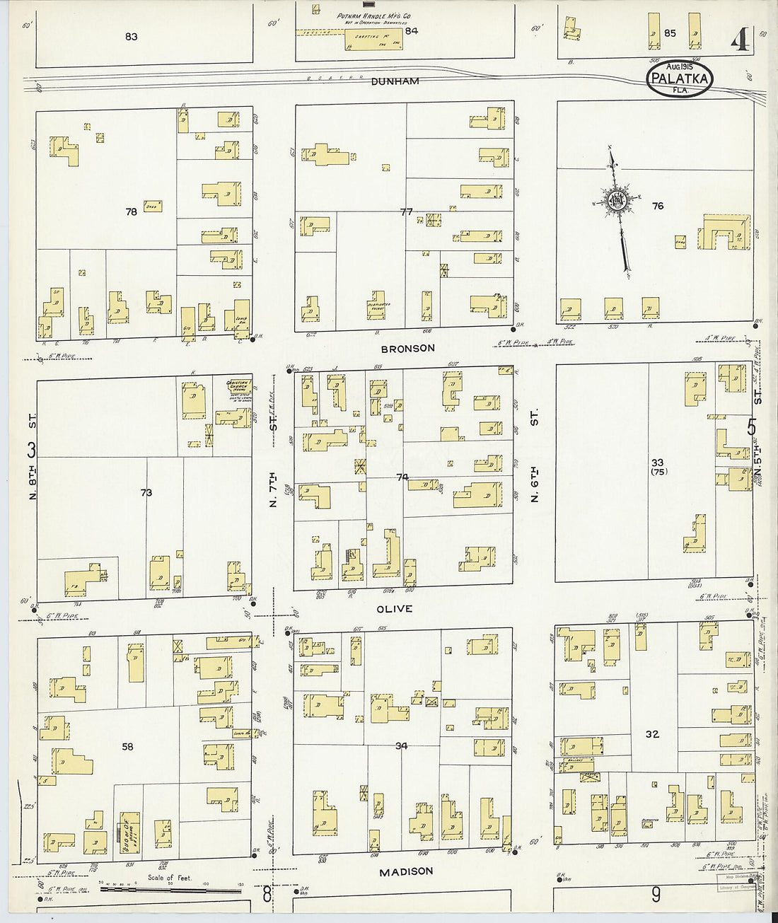 This old map of Palatka, Putnam County, Florida was created by Sanborn Map Company in 1915