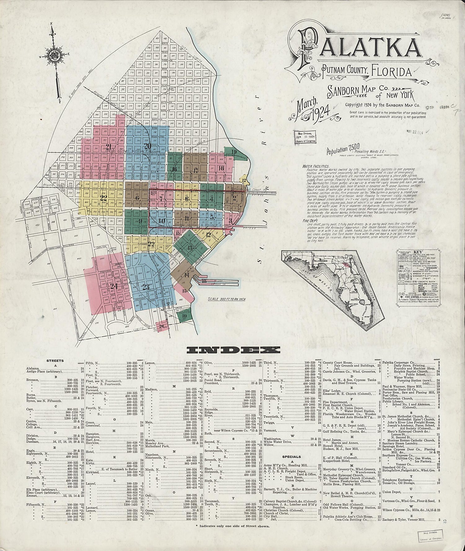 This old map of Palatka, Putnam County, Florida was created by Sanborn Map Company in 1924