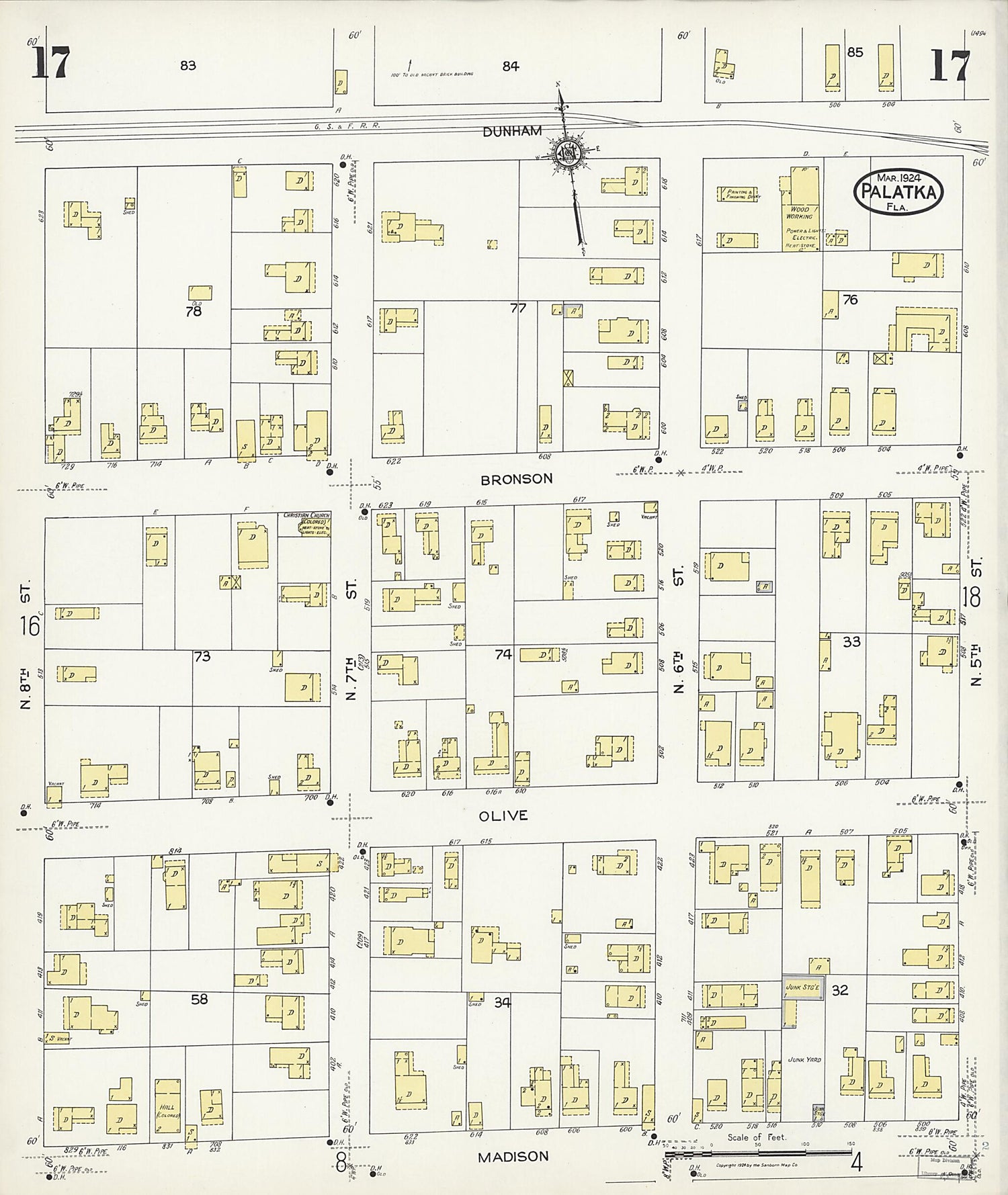 This old map of Palatka, Putnam County, Florida was created by Sanborn Map Company in 1924
